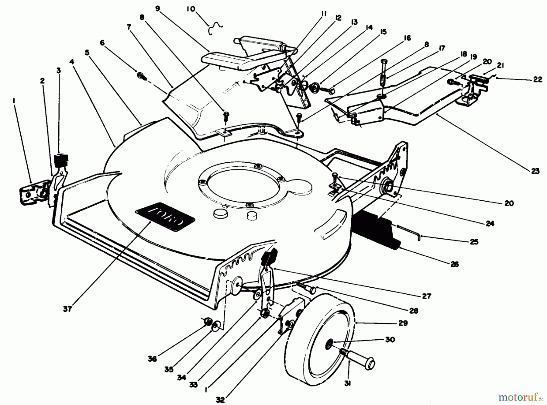  Toro Neu Mowers, Walk-Behind Seite 1 20611 - Toro Lawnmower, 1989 (9000001-9999999) HOUSING ASSEMBLY (USED ON SERIAL NO. 9000101 THRU 9012541)