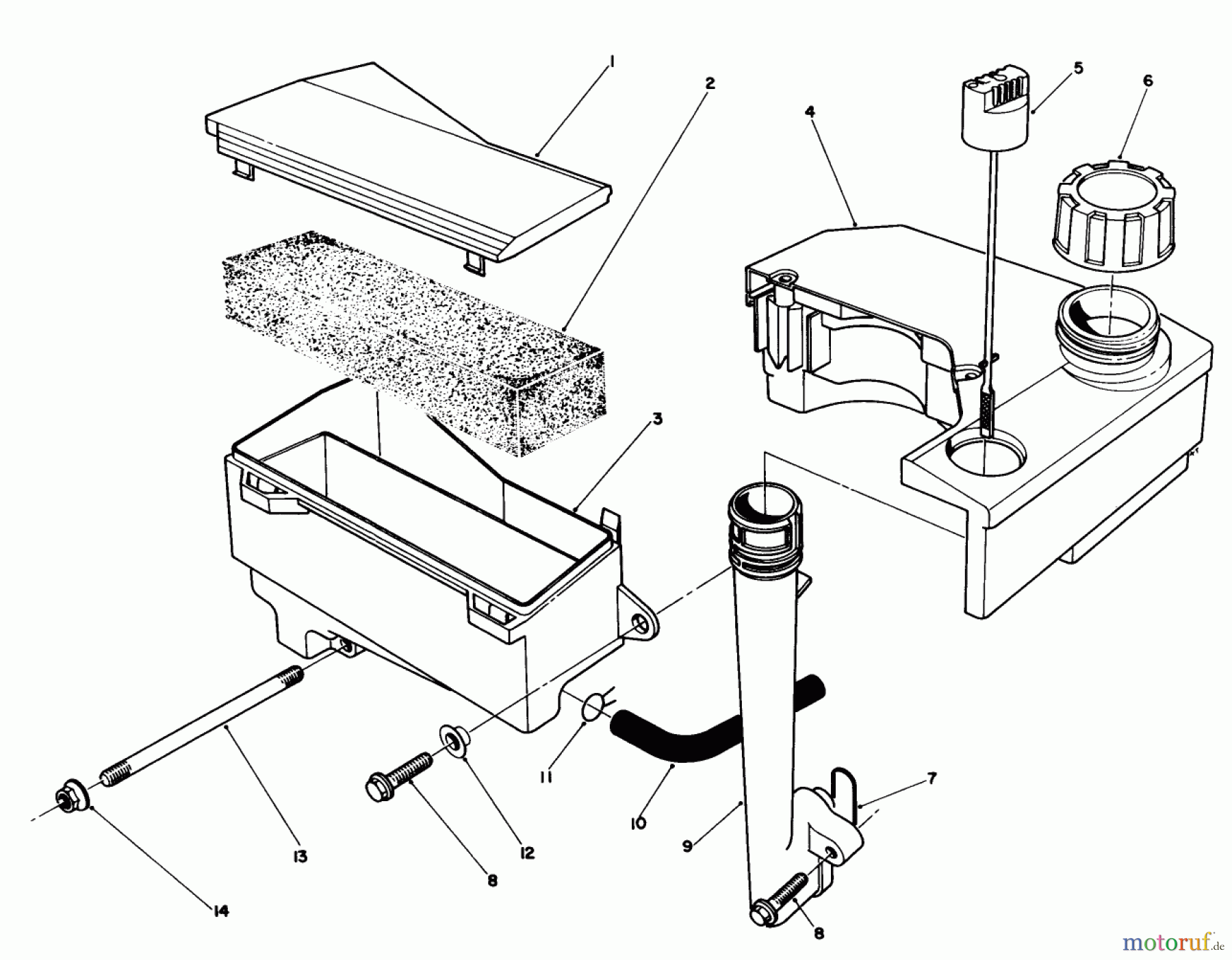  Toro Neu Mowers, Walk-Behind Seite 1 20627C - Toro Lawnmower, 1987 (7000001-7999999) AIR CLEANER & FUEL TANK ASSEMBLY