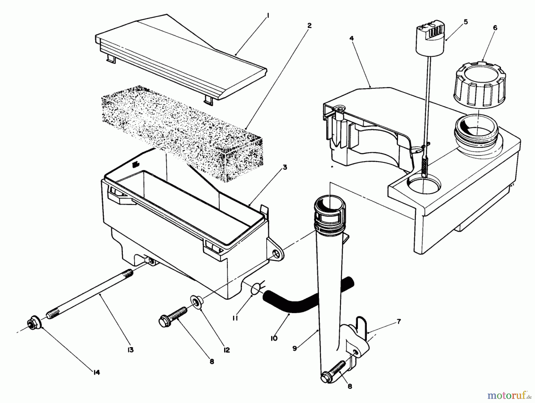  Toro Neu Mowers, Walk-Behind Seite 1 20628C - Toro Lawnmower, 1987 (7000001-7999999) AIR CLEANER & FUEL TANK ASSEMBLY