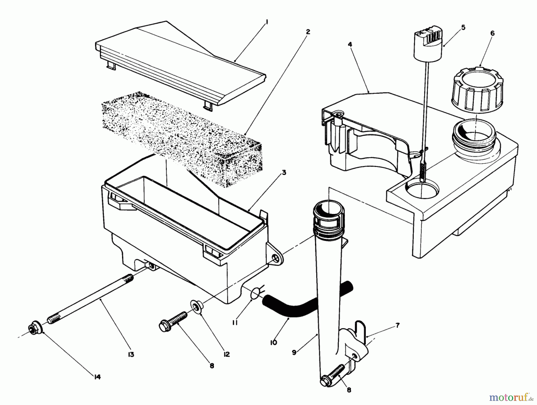  Toro Neu Mowers, Walk-Behind Seite 1 20629C - Toro Lawnmower, 1986 (6000001-6999999) AIR CLEANER & FUEL TANK ASSEMBLY