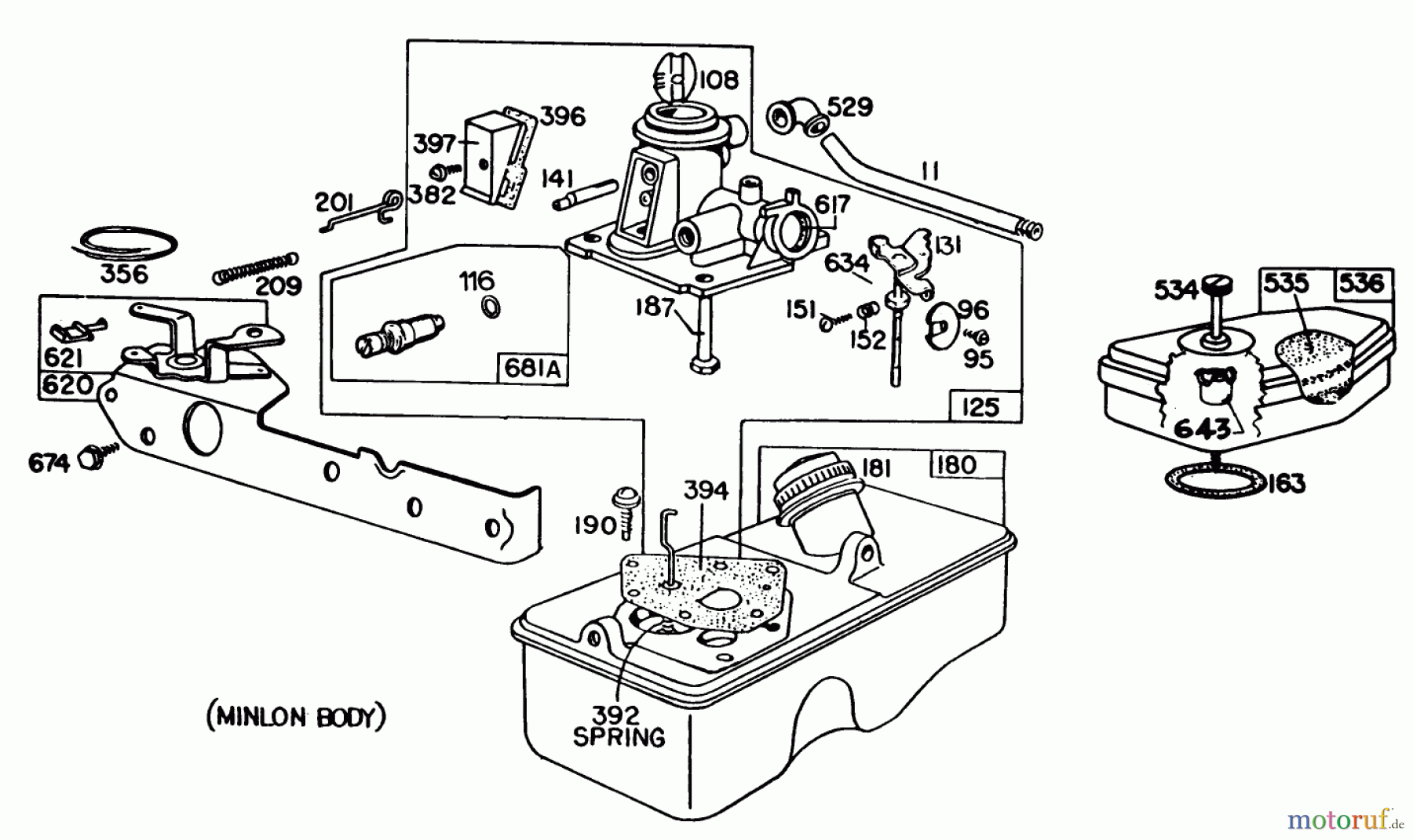  Toro Neu Mowers, Walk-Behind Seite 1 20698 - Toro Lawnmower, 1981 (1000001-1999999) CARBURETOR ASSEMBLY BRIGGS & STRATTON MODEL NO. 93508-0196-01