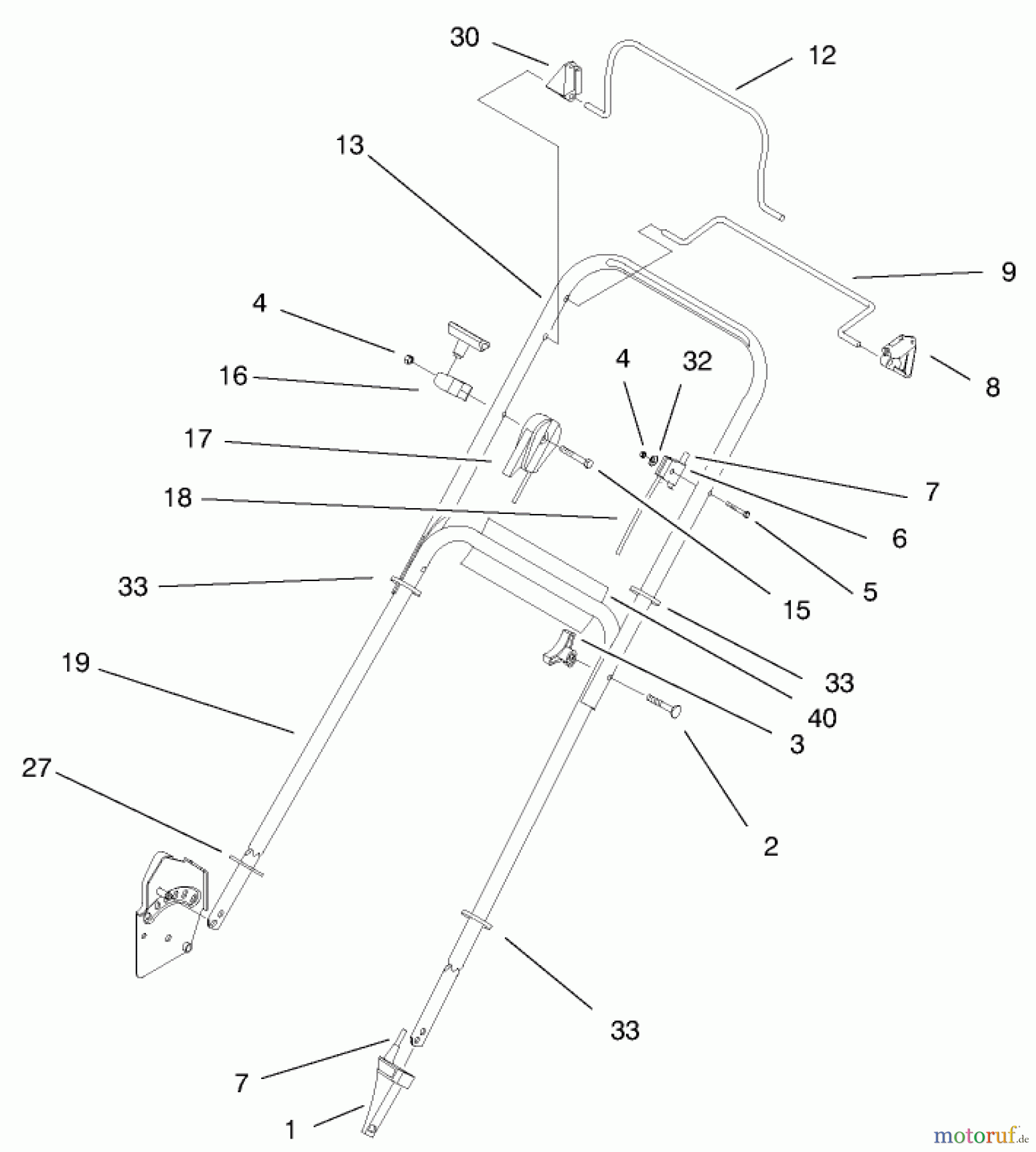  Toro Neu Mowers, Walk-Behind Seite 1 20716 - Toro Side Discharge Mower, 1999 (9900001-9999999) HANDLE ASSEMBLY