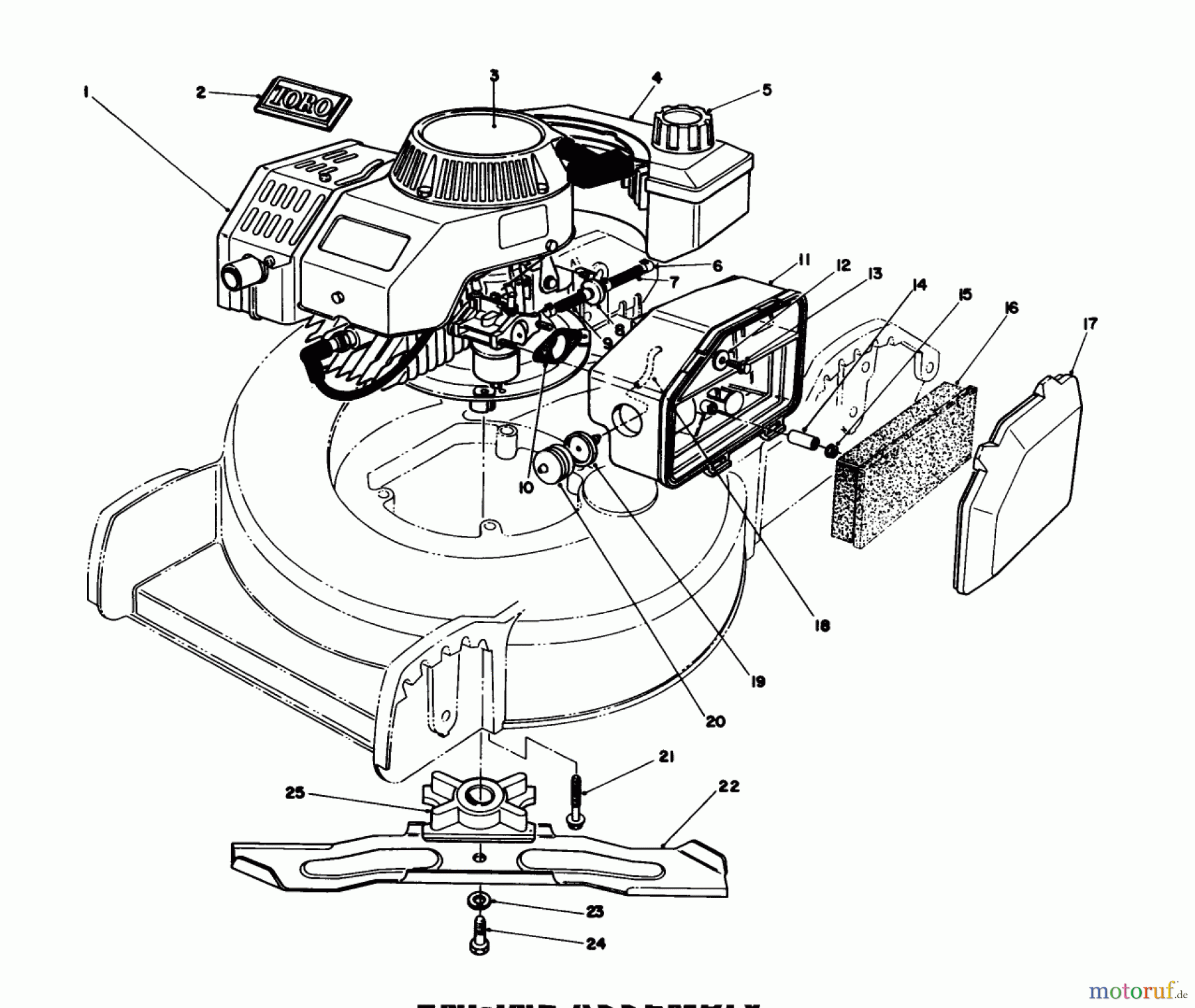  Toro Neu Mowers, Walk-Behind Seite 1 20745C - Toro Lawnmower, 1988 (8000001-8999999) ENGINE ASSEMBLY (USED ON UNITS WITH SERIAL NO. 8000402 & UP)