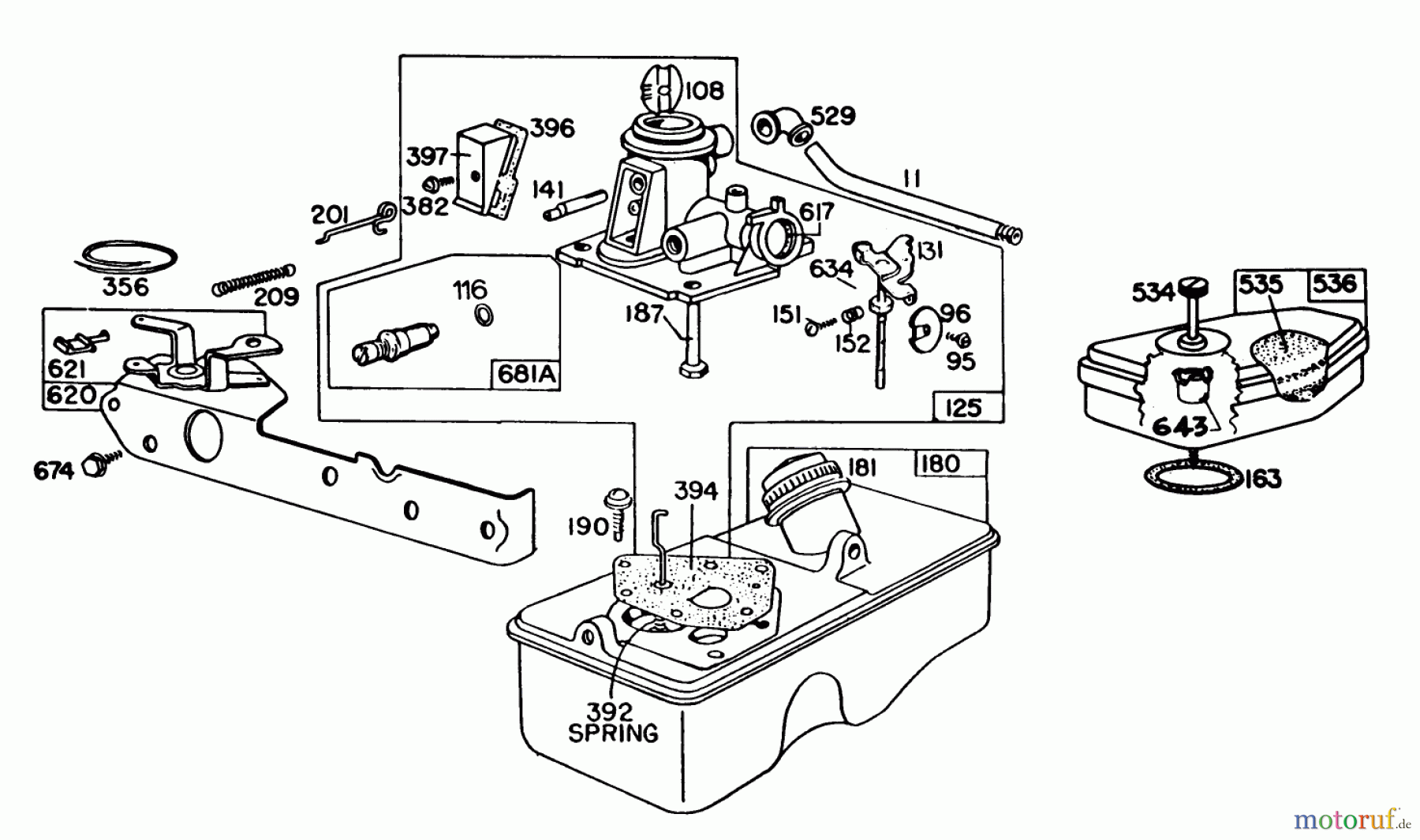  Toro Neu Mowers, Walk-Behind Seite 1 20765 - Toro Lawnmower, 1981 (1000001-1999999) CARBURETOR ASSEMBLY MODEL 93508-0192-01