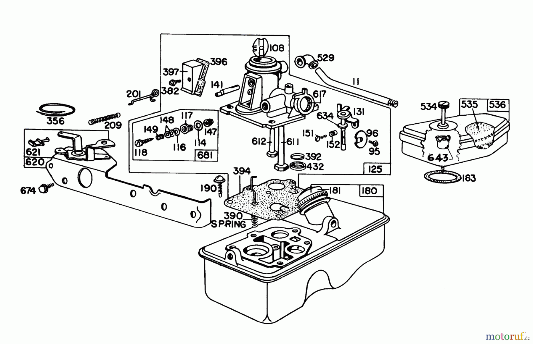  Toro Neu Mowers, Walk-Behind Seite 1 20798 - Toro Lawnmower, 1979 (9000001-9999999) CARBURETOR ASSEMBLY BRIGGS & STRATTON MODEL NO. 92908-1934-02