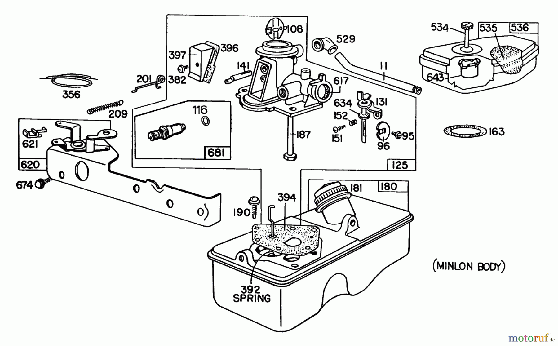  Toro Neu Mowers, Walk-Behind Seite 2 20830 - Toro Lawnmower, 1981 (1000001-1999999) CARBURETOR ASSEMBLY 92508-1071-01 (MODEL 20815) CARBURETOR ASSEMBLY 92508-1080-01 (MODEL 20830)