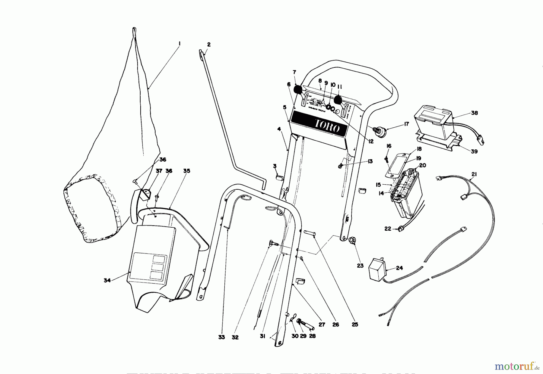  Toro Neu Mowers, Walk-Behind Seite 2 21610 - Toro Guardian Lawnmower, 1974 (4000001-4999999) HANDLE ASSEMBLY MODEL NO. 21711