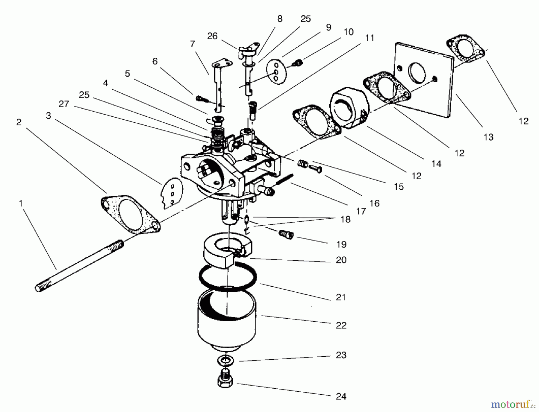  Toro Neu Mowers, Walk-Behind Seite 2 22026 - Toro Side Discharge Mower, 1997 (7900001-7999999) CARBURETOR ASSEMBLY (MODEL NO. 47PT6-3)