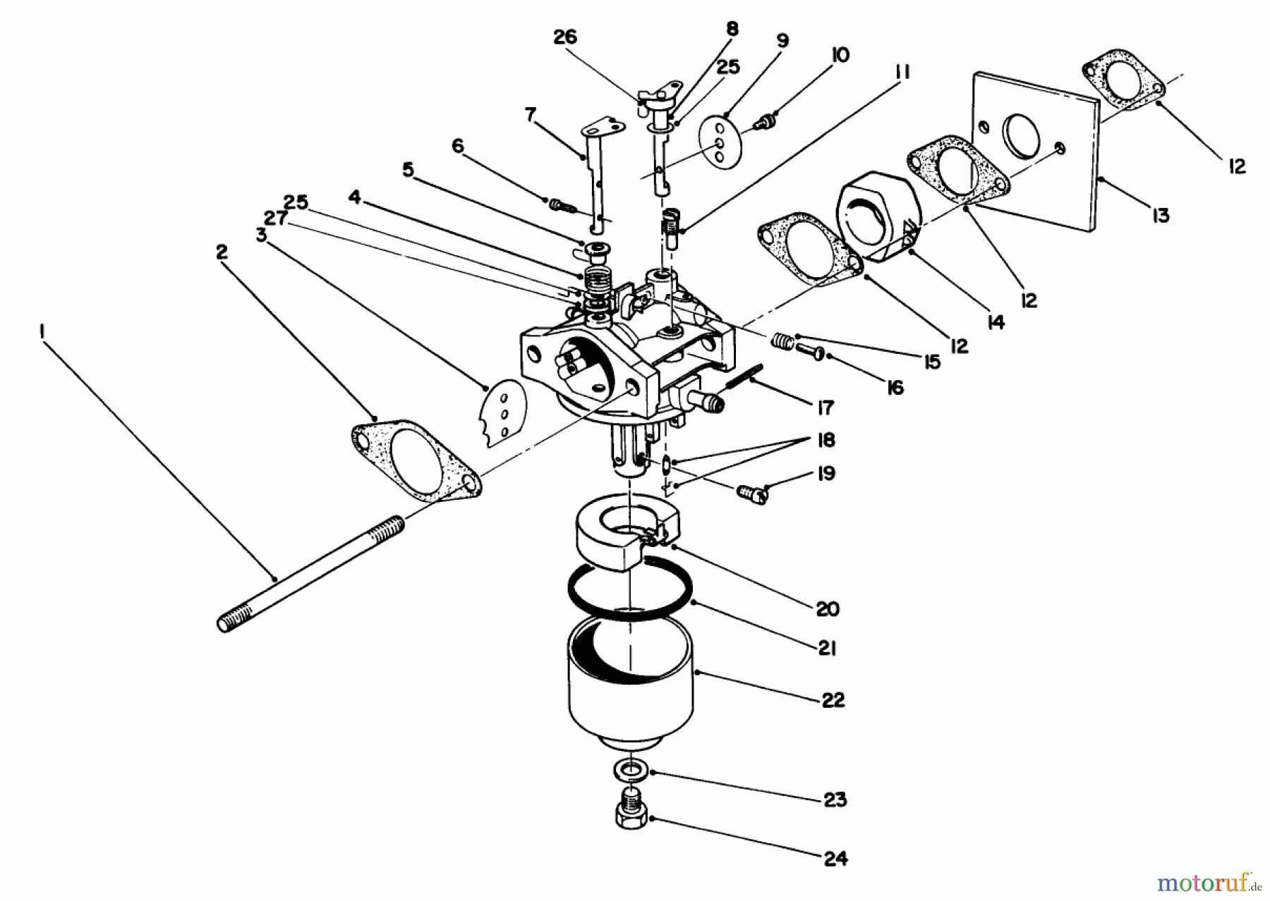  Toro Neu Mowers, Walk-Behind Seite 2 22036 - Toro Lawnmower, 1992 (2000001-2999999) CARBURETOR ASSEMBLY (MODEL NO. 47PM1-3)