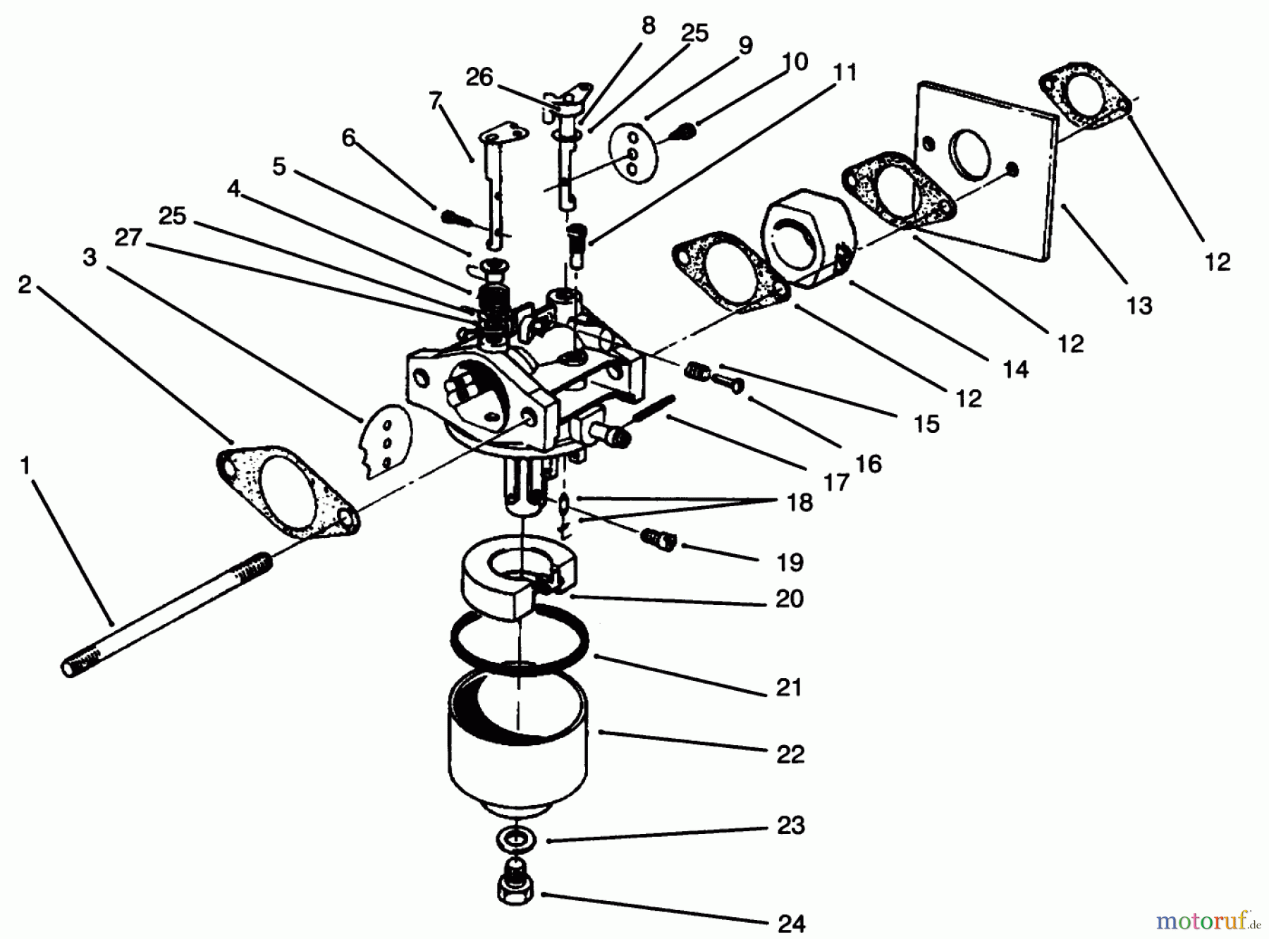  Toro Neu Mowers, Walk-Behind Seite 2 22040 - Toro Lawnmower, 1994 (4900001-4999999) CARBURETOR ASSEMBLY (MODEL NO. 47PR4-3)