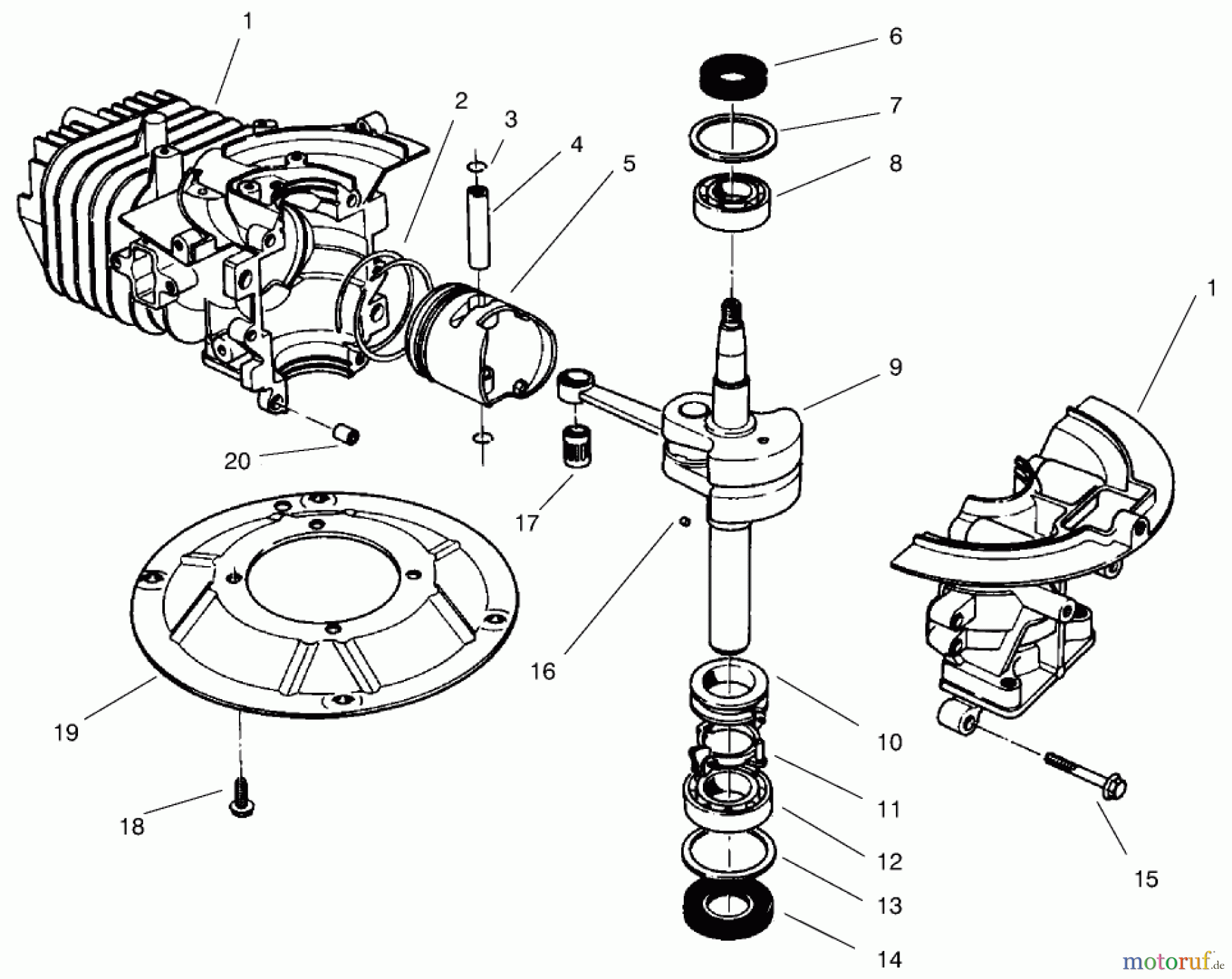  Toro Neu Mowers, Walk-Behind Seite 2 22043 - Toro Lawnmower, 1997 (7900001-7999999) CRANKSHAFT ASSEMBLY (MODEL NO. 47PS5-3)(SERIAL NO. 6900001-7901902)(MODEL NO. 47PT7-3)(SERIAL NO. 7901903 & UP)