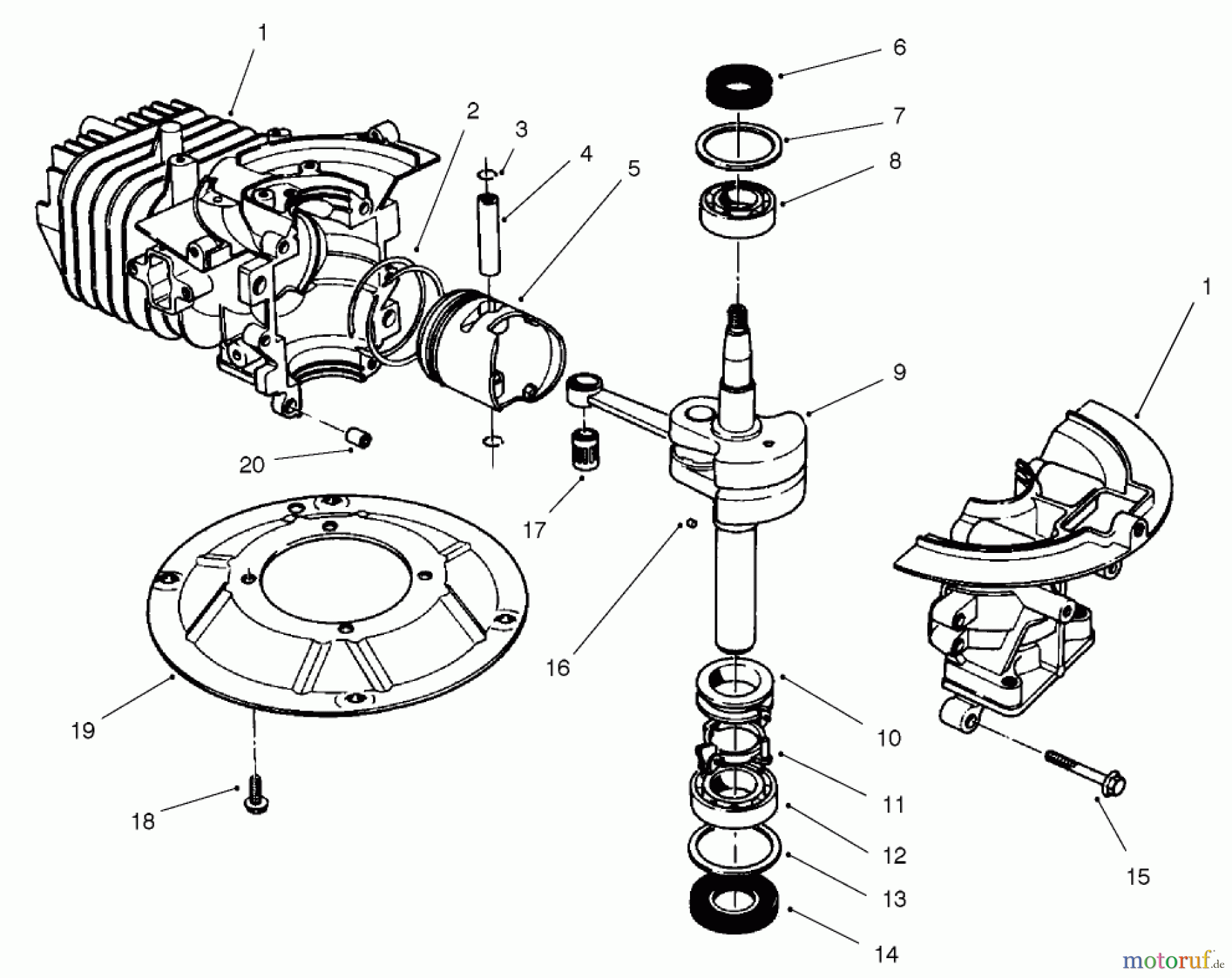  Toro Neu Mowers, Walk-Behind Seite 2 22043 - Toro Recycler Mower, 2002 (220000001-220999999) CRANKCASE AND CRANKSHAFT ASSEMBLY