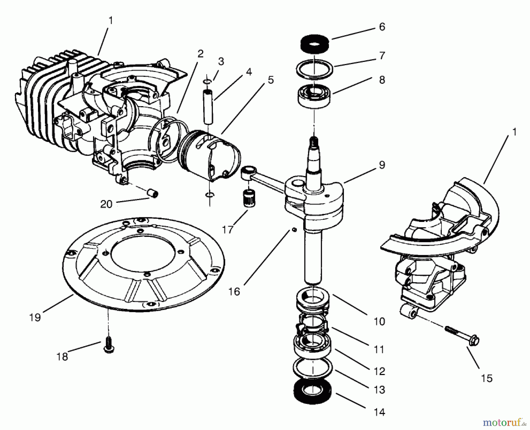  Toro Neu Mowers, Walk-Behind Seite 2 22045 - Toro Recycler Mower, 1997 (7900001-7999999) CRANKSHAFT ASSEMBLY (MODEL NO. 47PS5-7)(MODEL NO. 22045B)(MODEL NO. 47PT6-7)(MODEL NO. 22045)