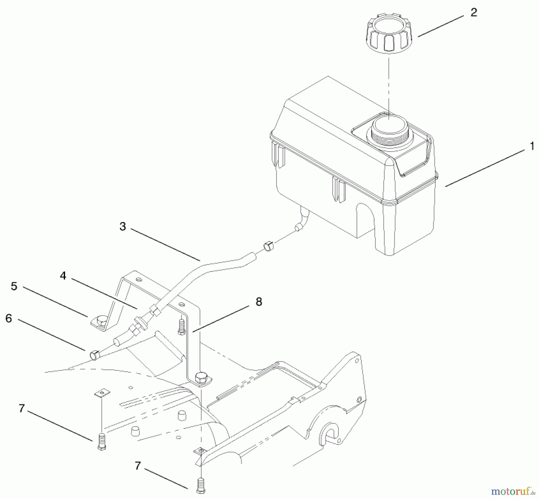  Toro Neu Mowers, Walk-Behind Seite 2 22158 - Toro Recycler Rear Bagger Mower, 1999 (9900001-9999999) FUEL TANK ASSEMBLY