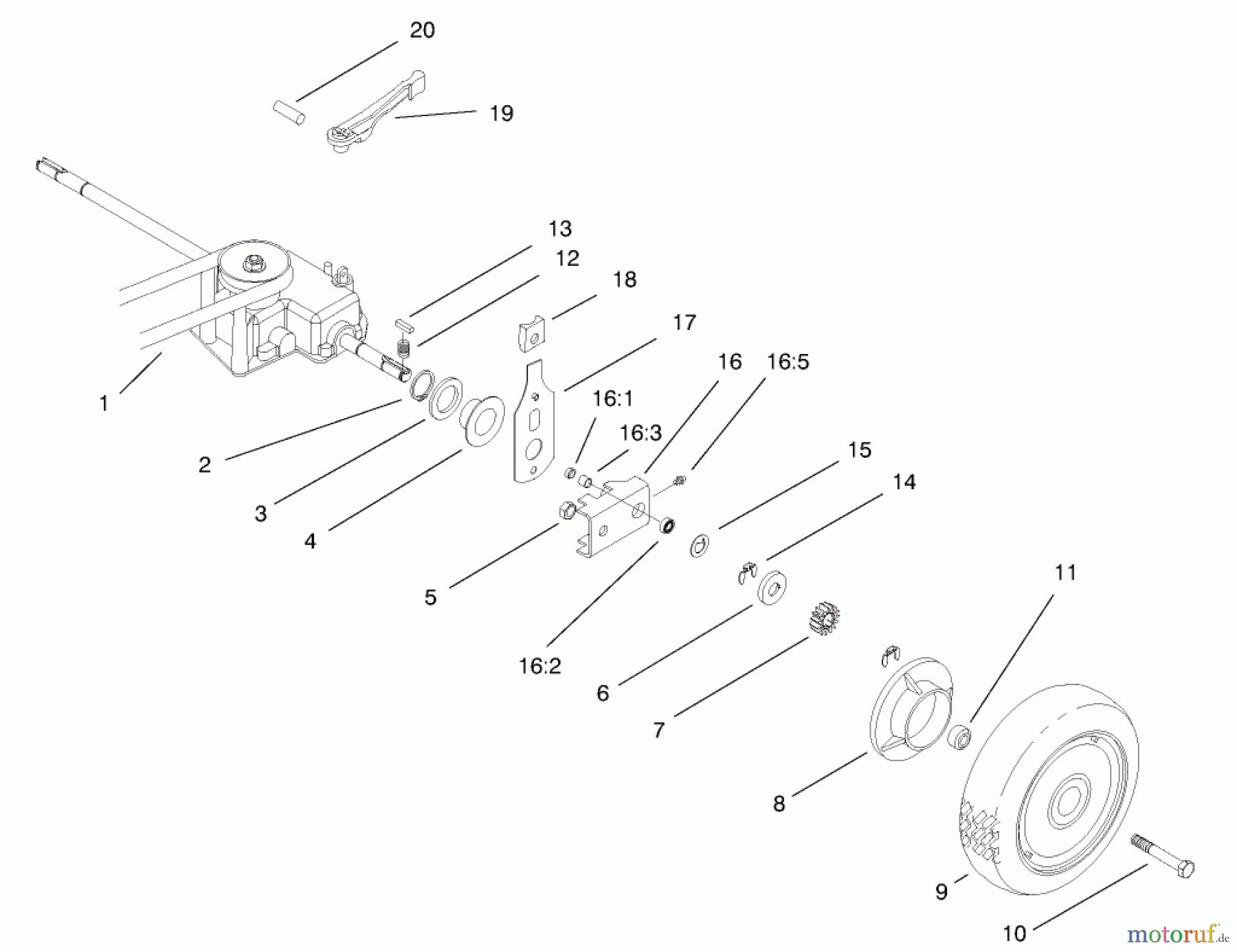  Toro Neu Mowers, Walk-Behind Seite 2 22162 - Toro Recycler Mower, 2001 (210000001-210999999) GEAR CASE & REAR WHEEL ASSEMBLY