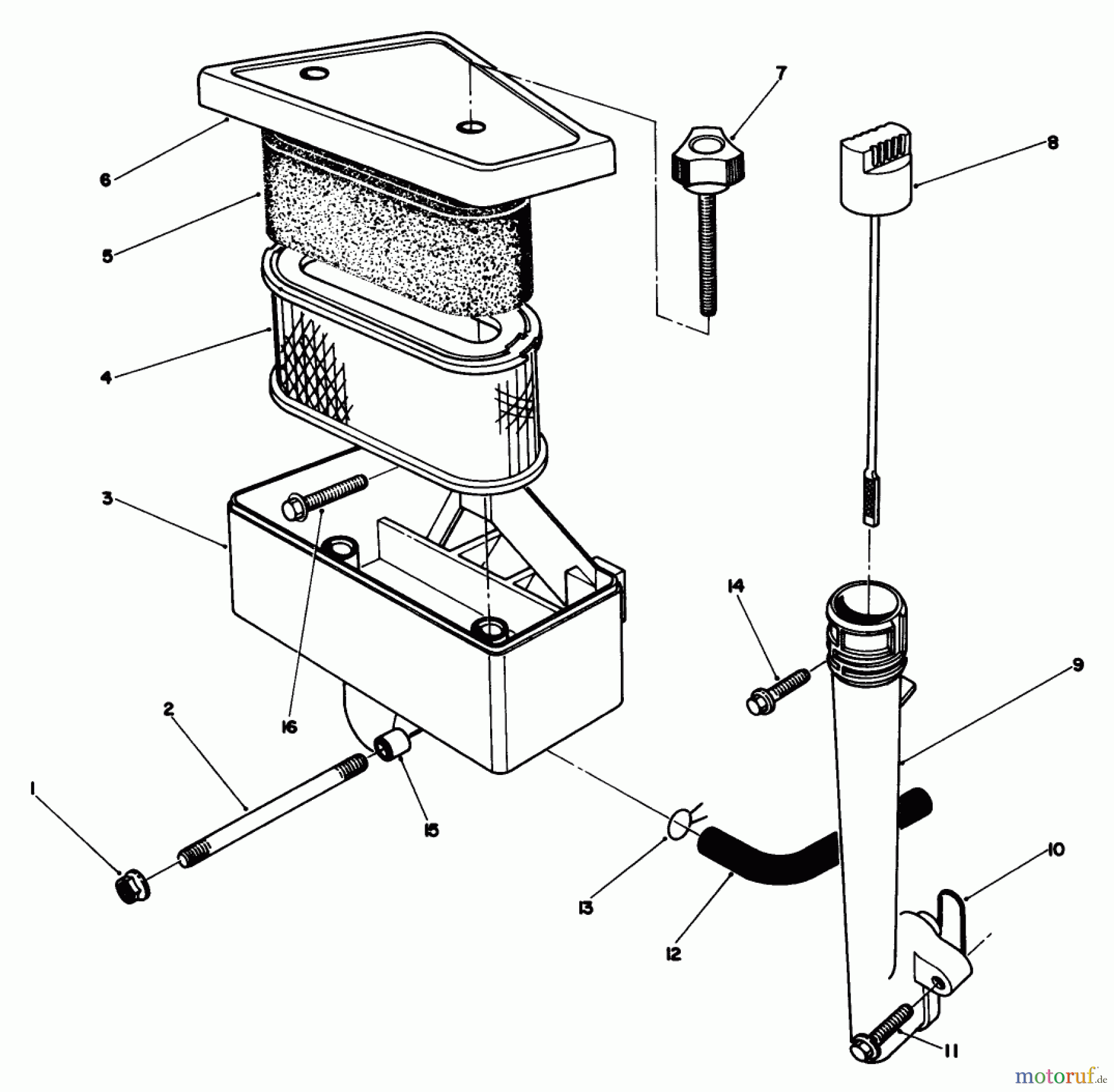  Toro Neu Mowers, Walk-Behind Seite 2 22510 - Toro Lawnmower, 1987 (7000001-7999999) AIR CLEANER & OIL FILL TUBE ASSEMBLY