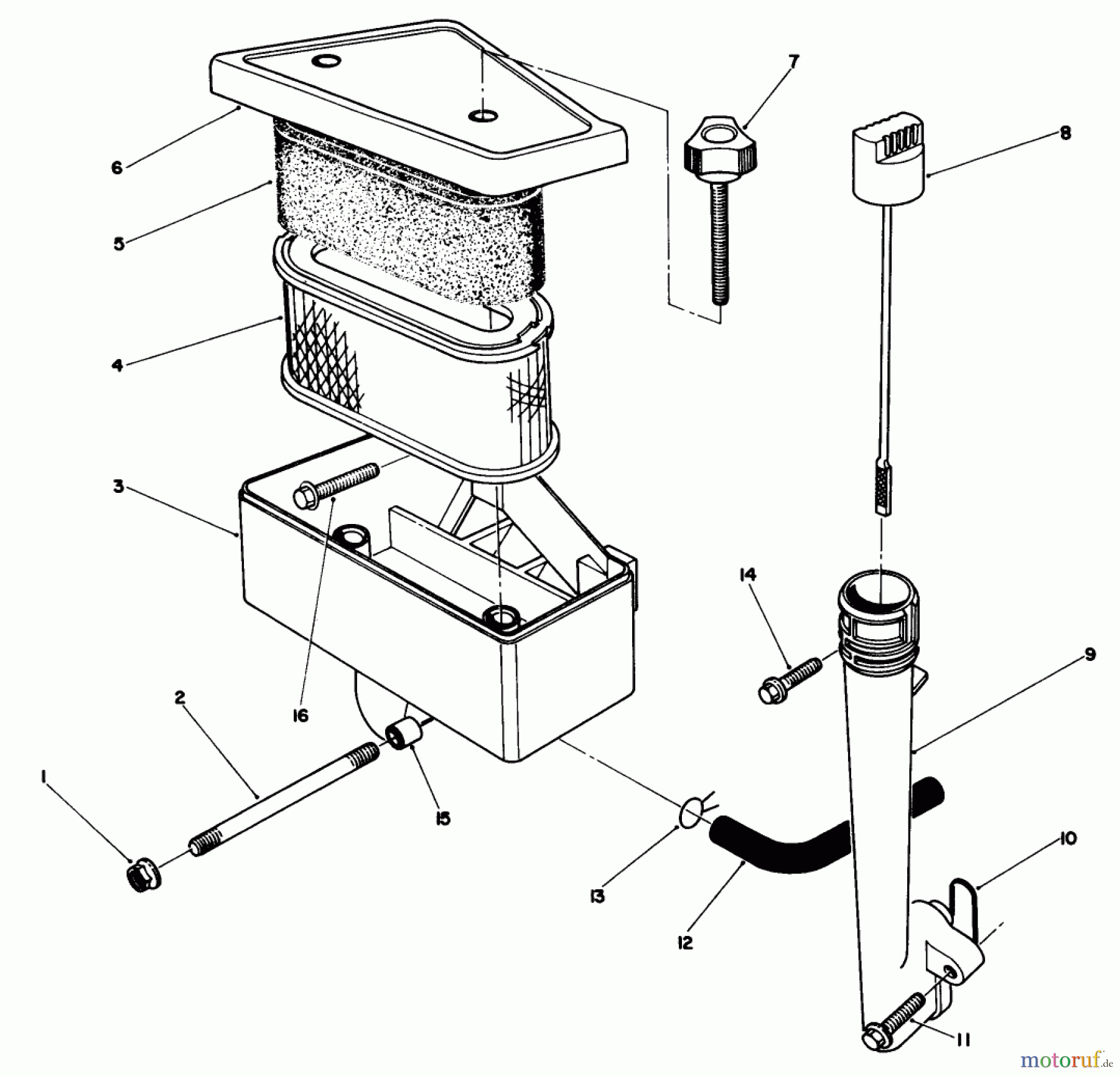  Toro Neu Mowers, Walk-Behind Seite 2 22621 - Toro Lawnmower, 1987 (7000001-7999999) AIR CLEANER & OIL FILL TUBE ASSEMBLY