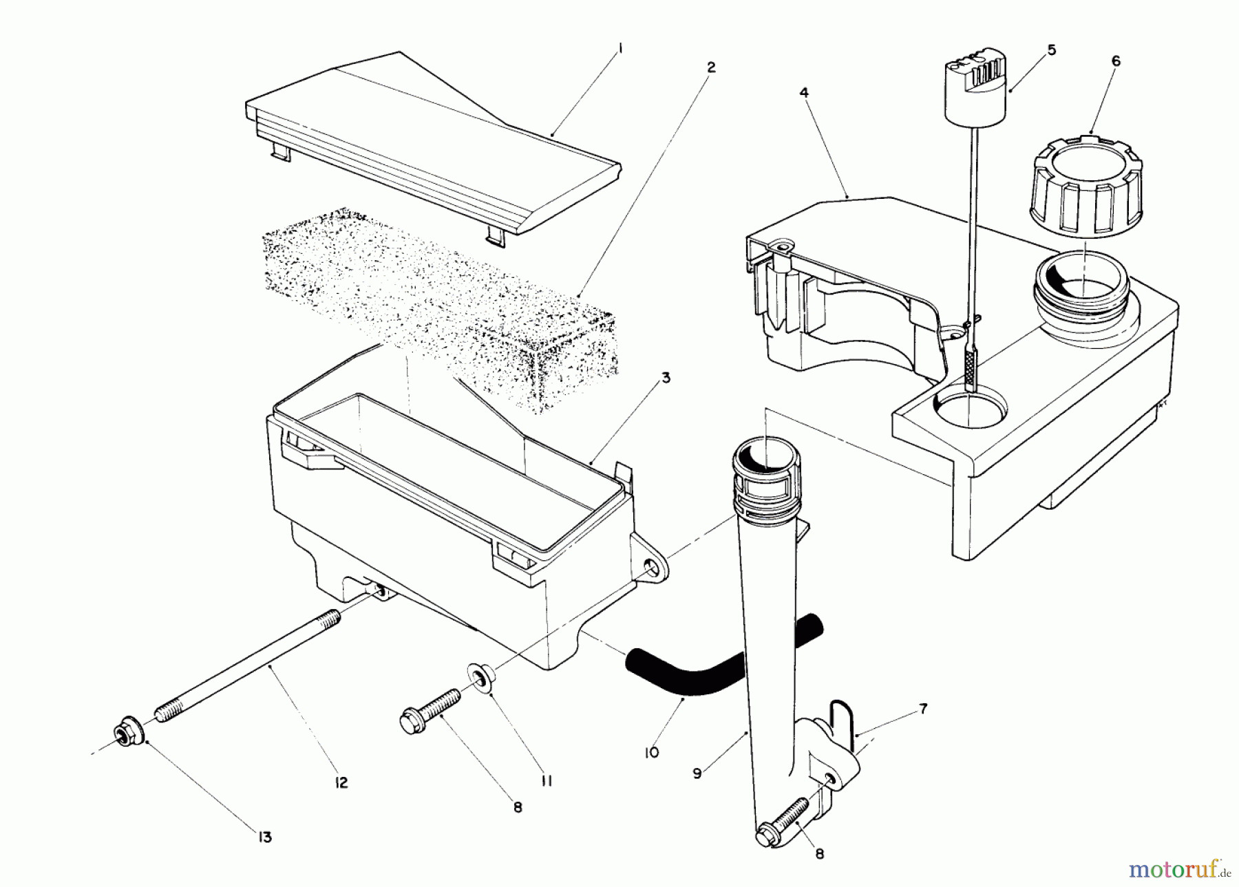  Toro Neu Mowers, Walk-Behind Seite 2 26625BG - Toro Lawnmower, 1990 (0000001-0999999) AIR CLEANER & FUEL TANK ASSEMBLY (ENGINE NO. VMK9)