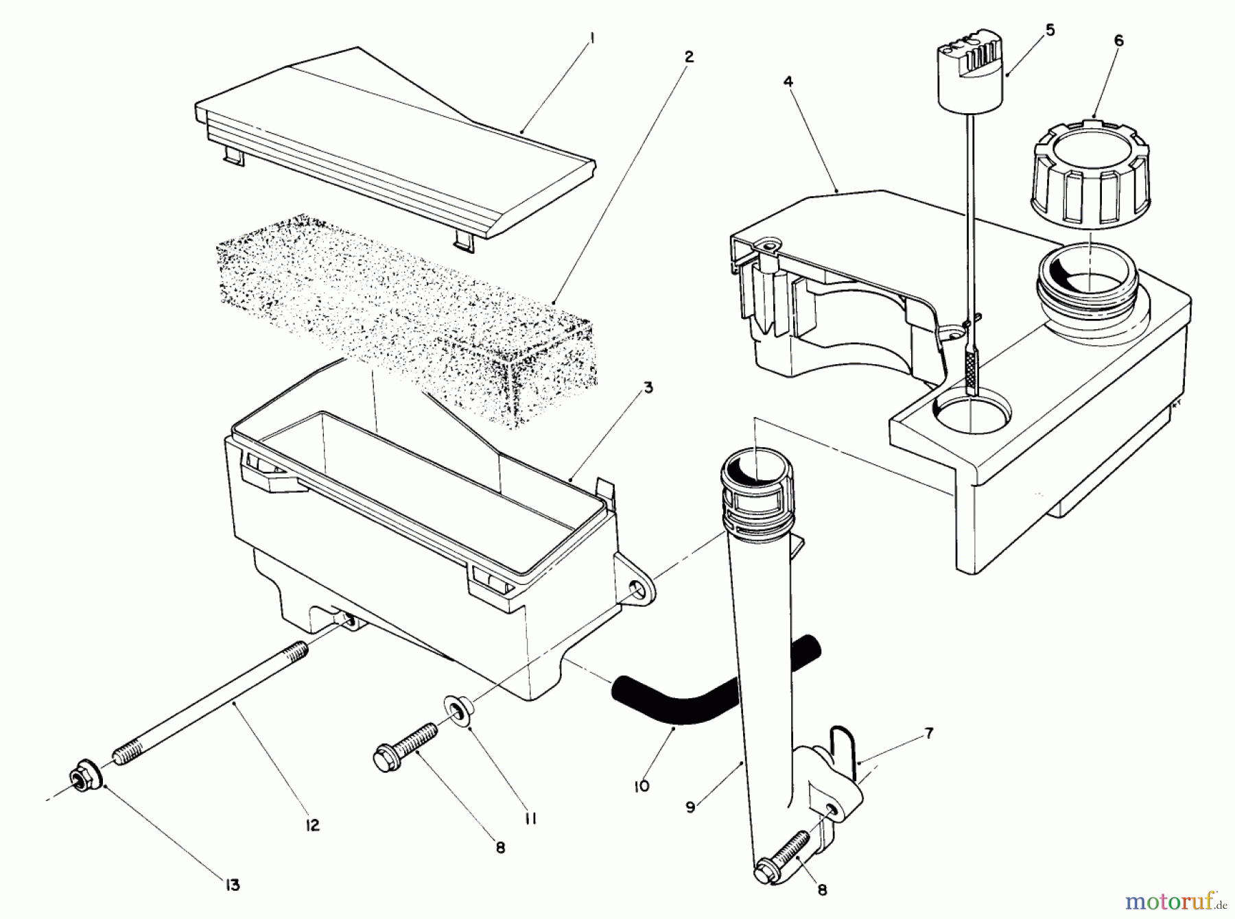  Toro Neu Mowers, Walk-Behind Seite 2 26625B - Toro Lawnmower, 1991 (1000001-1999999) AIR CLEANER & FUEL TANK ASSEMBLY (ENGINE NO. VML0-5)