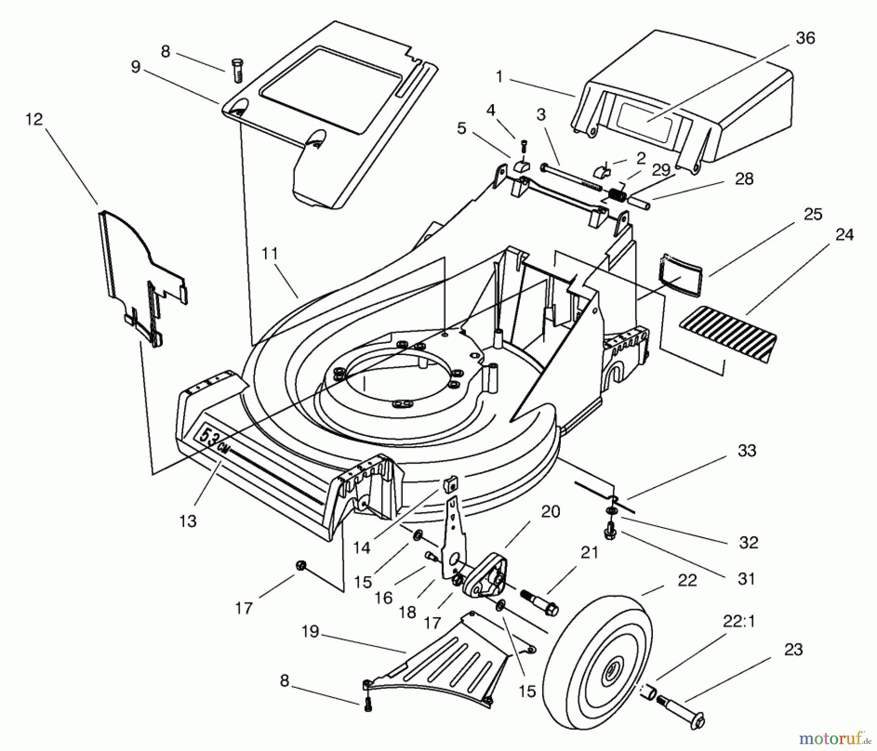  Toro Neu Mowers, Walk-Behind Seite 2 26637 - Toro Lawnmower, 1998 (8900001-8999999) HOUSING ASSEMBLY