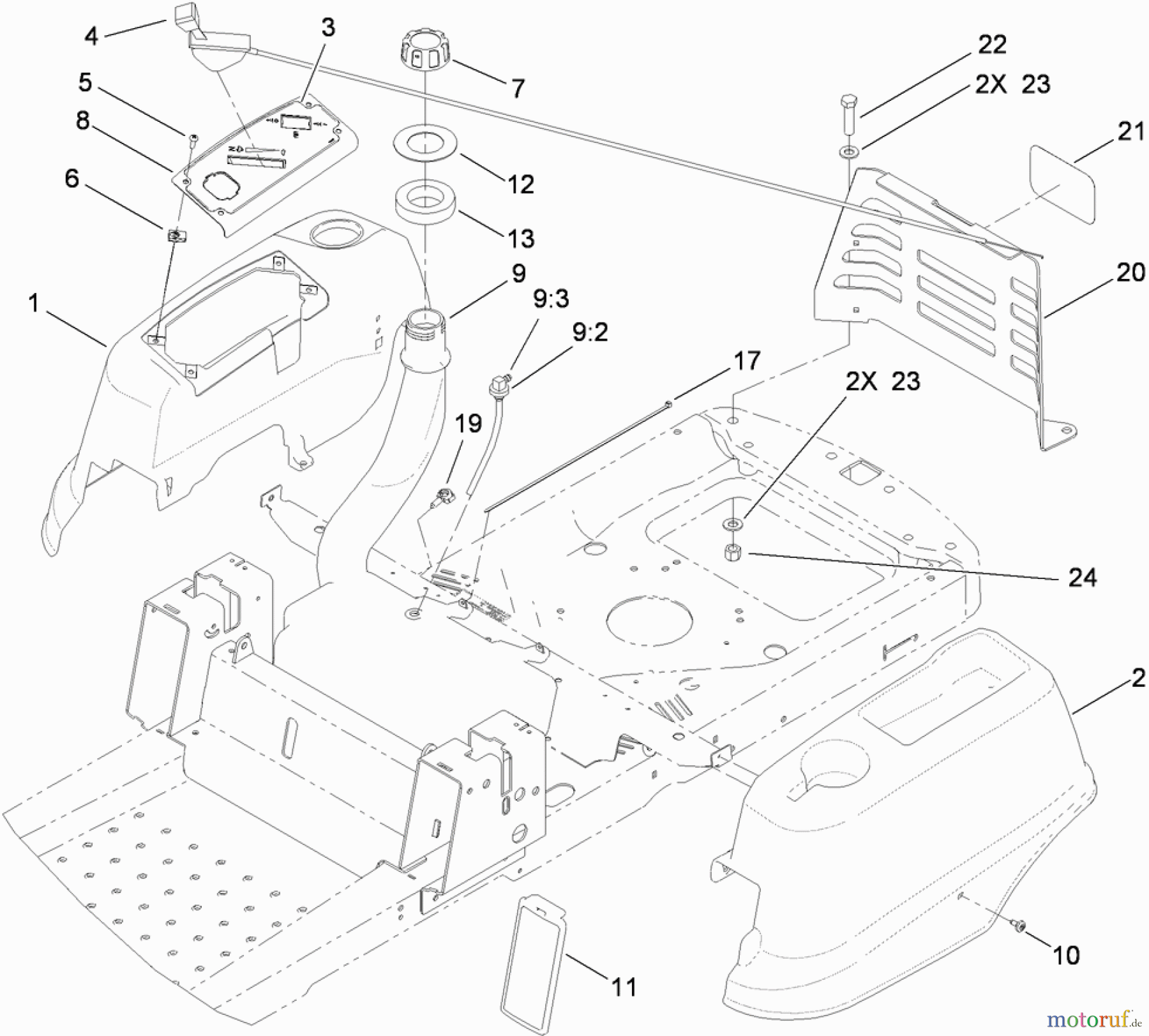  Toro Neu Mowers, Zero-Turn 74375 (Z5060) - Toro TimeCutter Z5060 Riding Mower, 2009 (290000001-290000199) STYLING AND FUEL SYSTEM ASSEMBLY