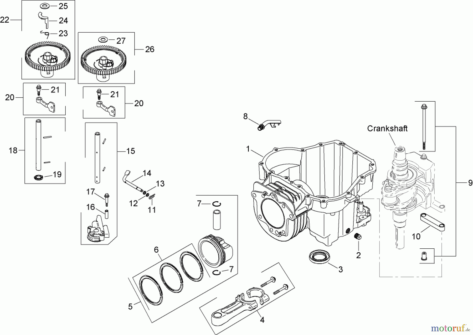  Toro Neu Mowers, Zero-Turn 74380 (Z4200) - Toro TimeCutter Z4200 Riding Mower, 2007 (270000001-270999999) CRANKCASE ASSEMBLY KOHLER SV590-0023