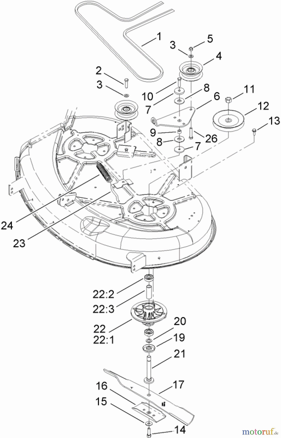  Toro Neu Mowers, Zero-Turn 74381 (Z4202) - Toro TimeCutter Z4202 Riding Mower, 2009 (290000211-290999999) 42 INCH DECK SPINDLE AND BELT DRIVE ASSEMBLY