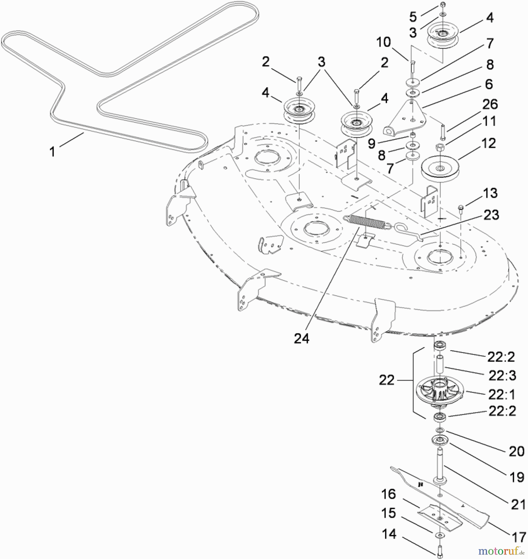  Toro Neu Mowers, Zero-Turn 74399 (Z5020) - Toro TimeCutter Z5020 Riding Mower, 2009 (290000440-290999999) 50 INCH DECK SPINDLE AND BLADE ASSEMBLY