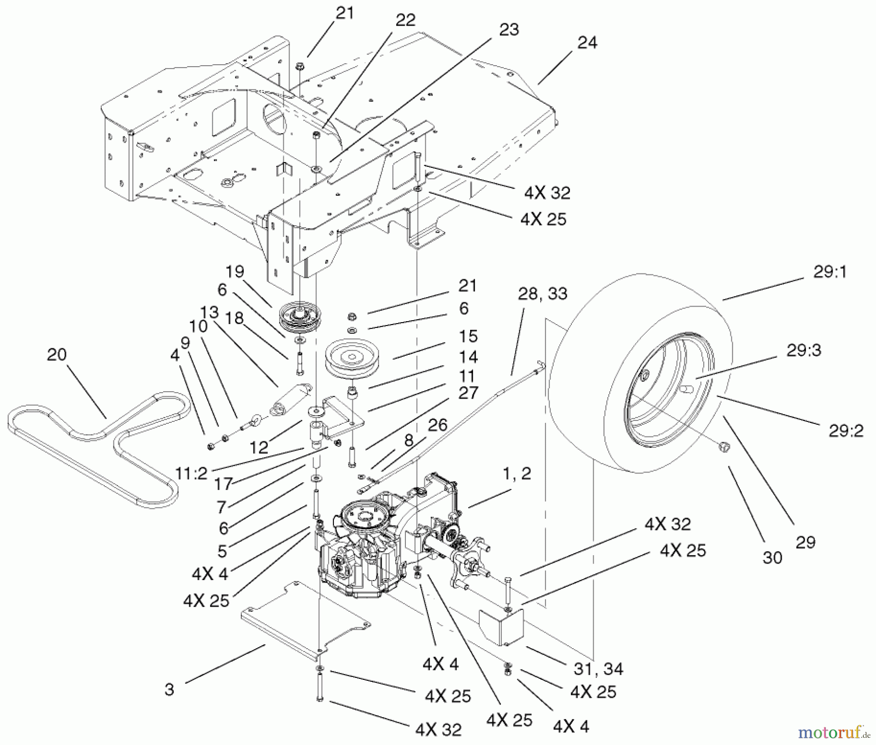  Toro Neu Mowers, Zero-Turn 74501 (Z16-44) - Toro Z16-44 TimeCutter Z Riding Mower, 2001 (210000001-210999999) HYDRO AND BELT DRIVE ASSEMBLY