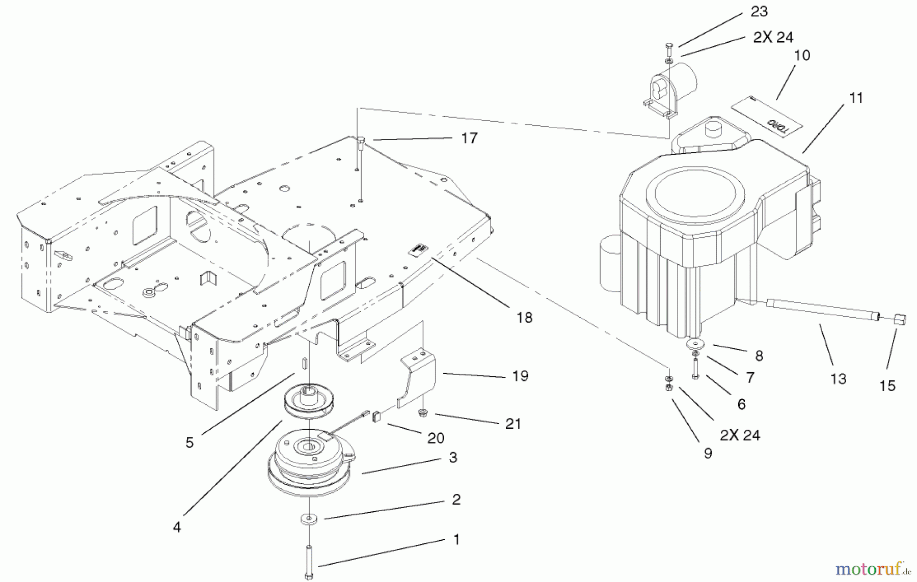  Toro Neu Mowers, Zero-Turn 74601 (Z17-44) - Toro Z17-44 TimeCutter Z Riding Mower, 2001 (210000001-210999999) ENGINE AND CLUTCH ASSEMBLY