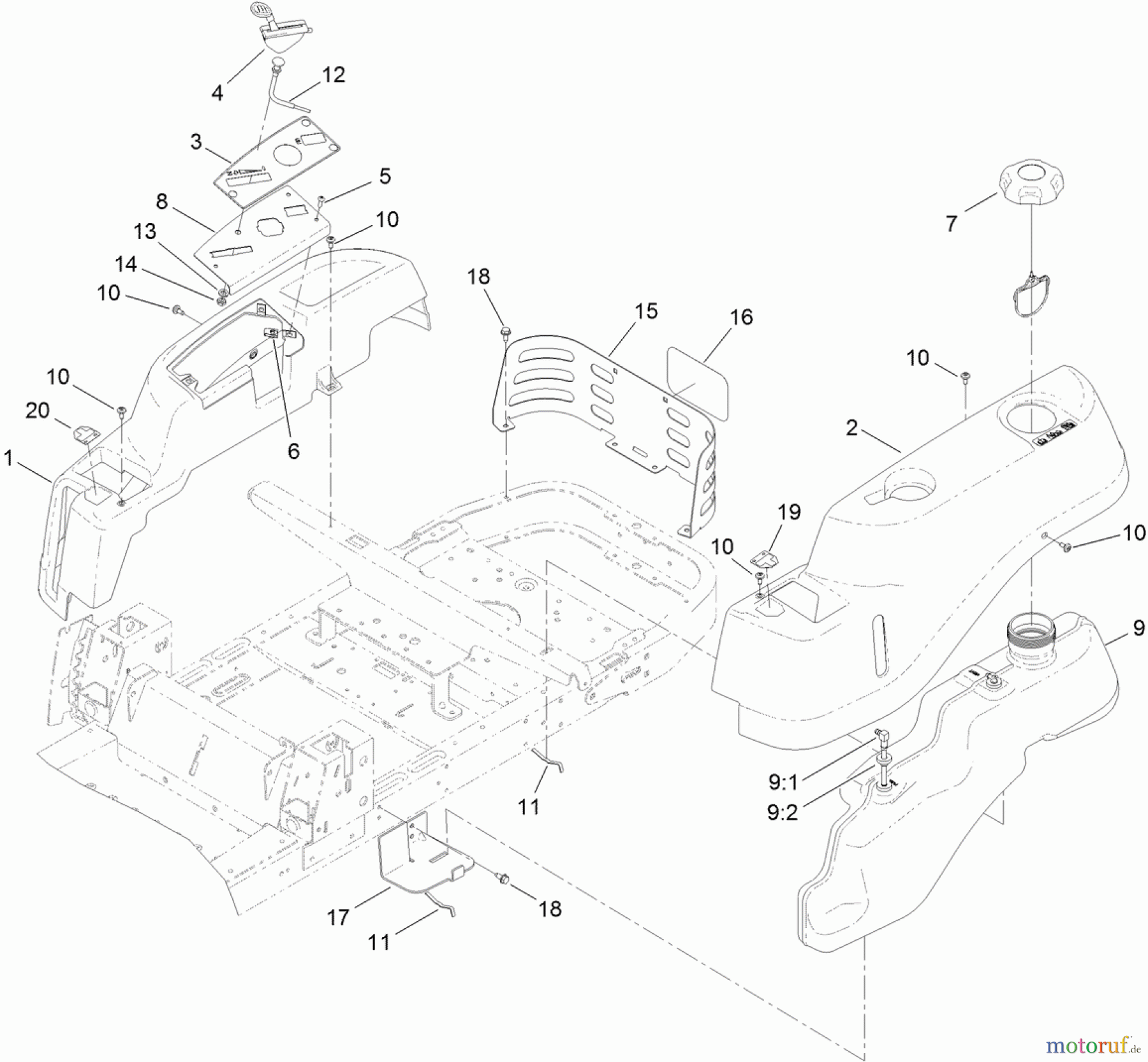  Toro Neu Mowers, Zero-Turn 74632 (5060) - Toro TimeCutter SS 5060 Riding Mower, 2012 (SN 312000001-312999999) BODY STYLING AND FUEL POD ASSEMBLY