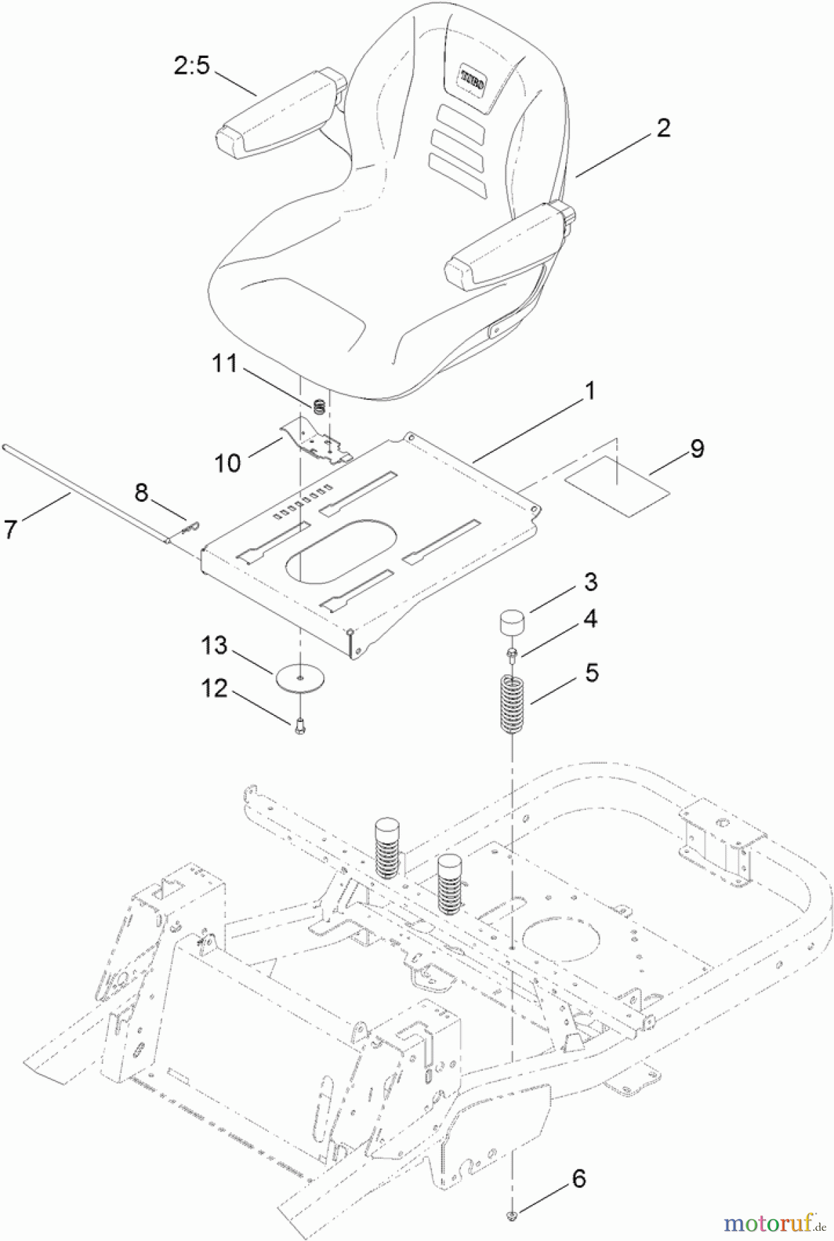  Toro Neu Mowers, Zero-Turn 74841 (ZX4820) - Toro TITAN ZX4820 Zero-Turn-Radius Riding Mower, 2011 (311000001-311999999) SEAT ASSEMBLY