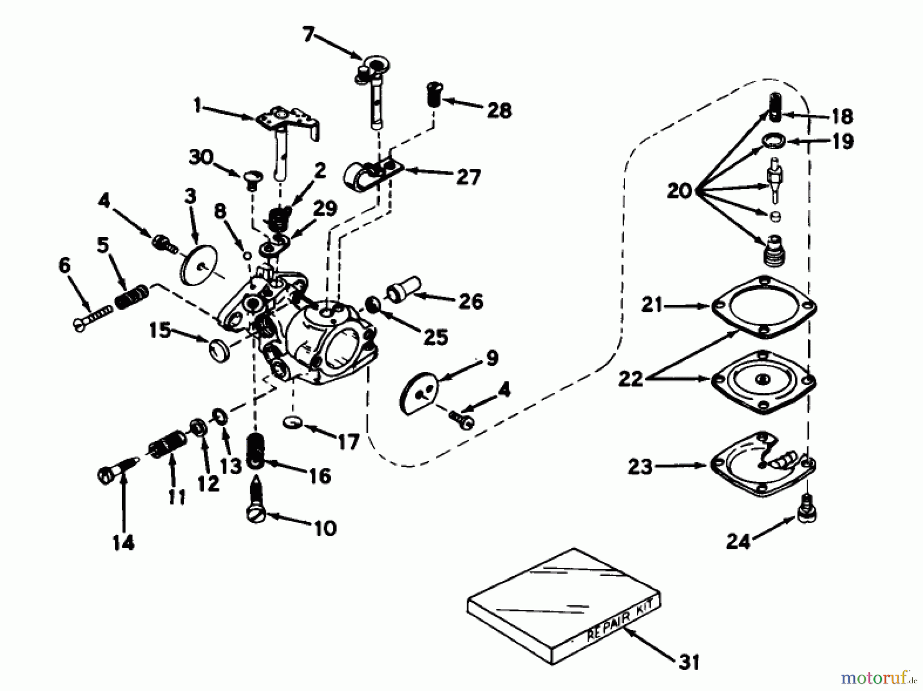  Toro Neu Snow Blowers/Snow Throwers Seite 1 31411 - Toro Snow Pup, 1968 (8000001-8999999) CARBURETOR MODEL NO. 631394