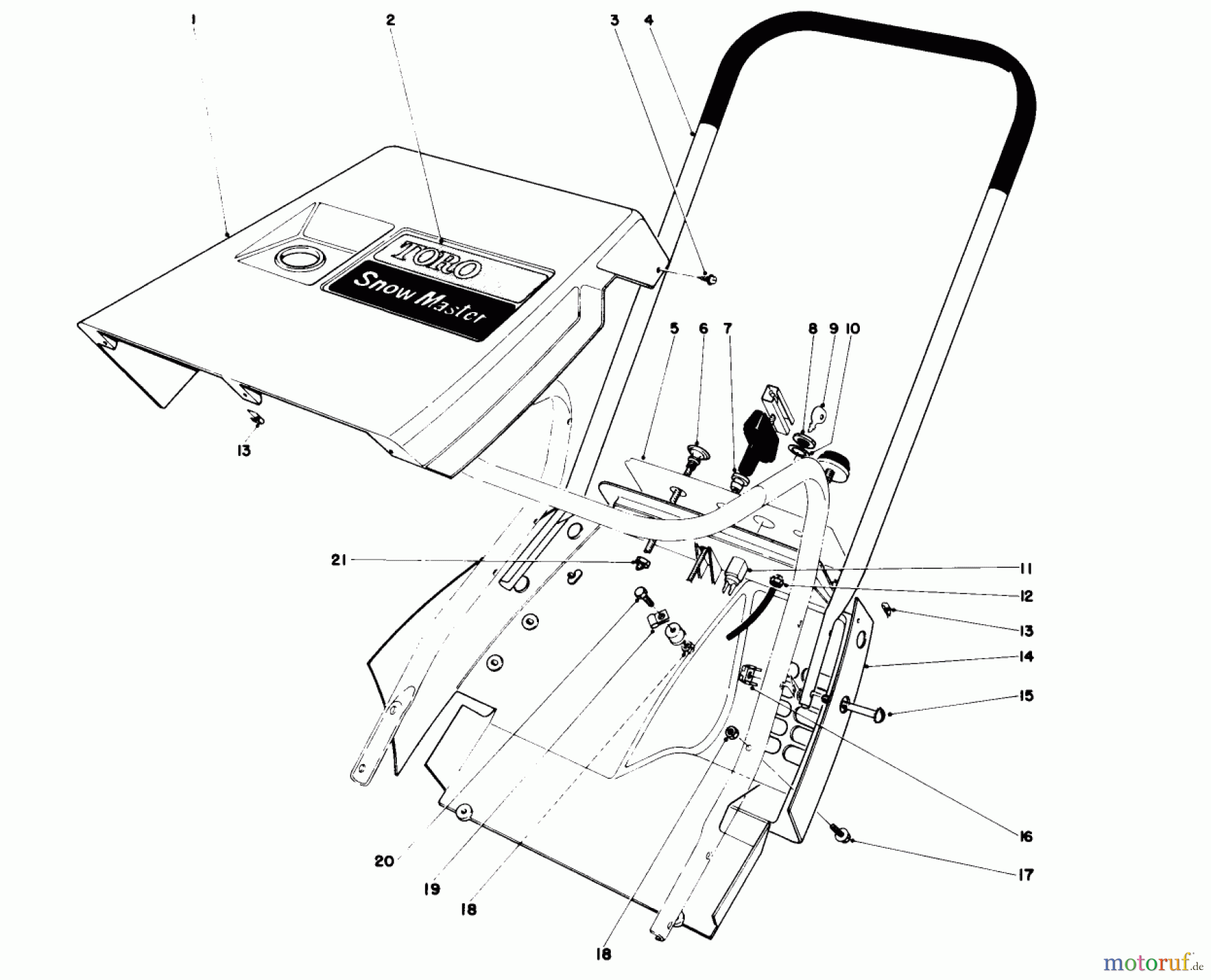  Toro Neu Snow Blowers/Snow Throwers Seite 1 31506 - Toro Snowmaster, 1977 (7000001-7999999) SHROUD AND HANDLE ASSEMBLY