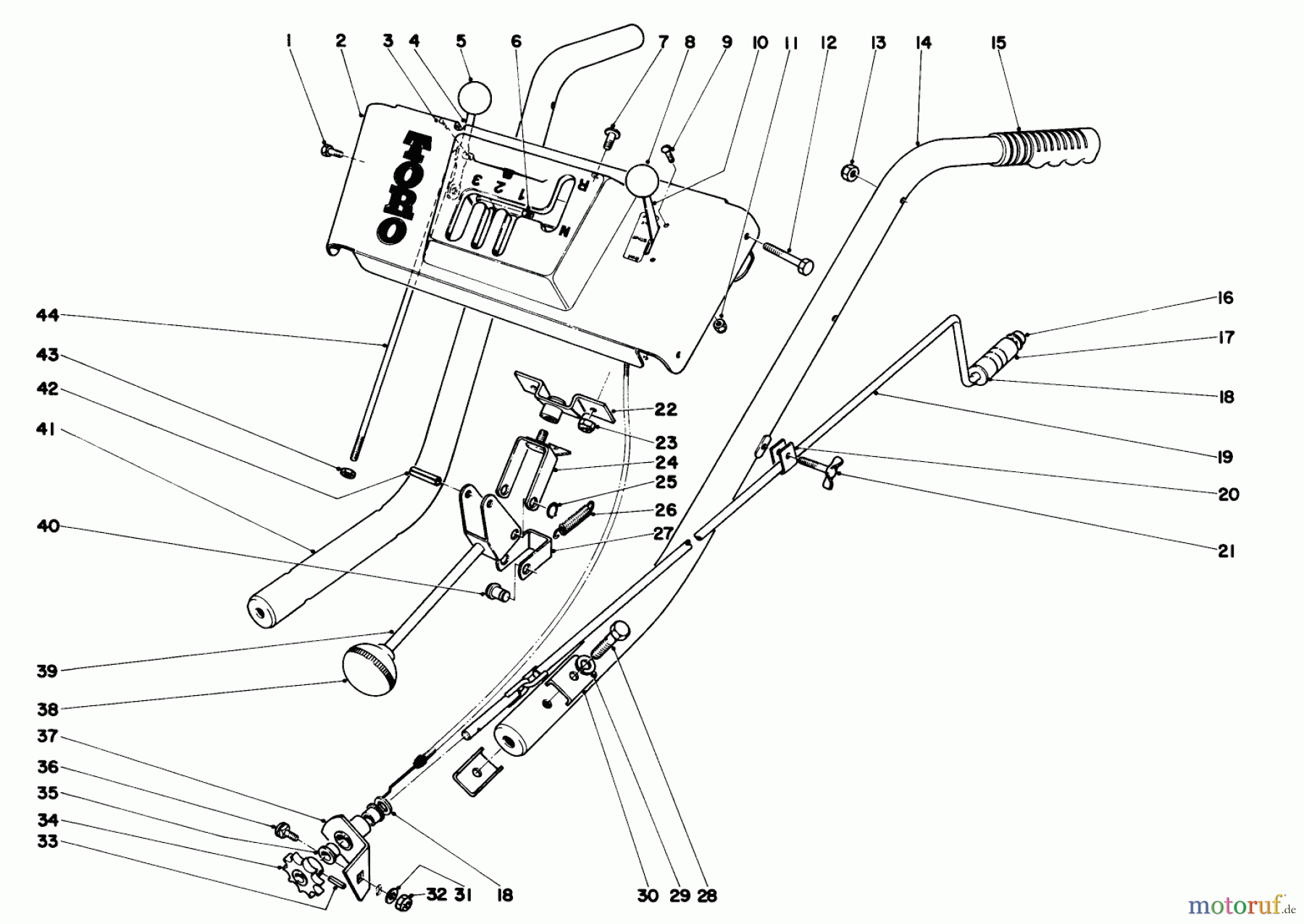  Toro Neu Snow Blowers/Snow Throwers Seite 1 31655 (732) - Toro 732 Snowthrower, 1970 (0000001-0999999) HANDLE AND CONTROL ASSEMBLY