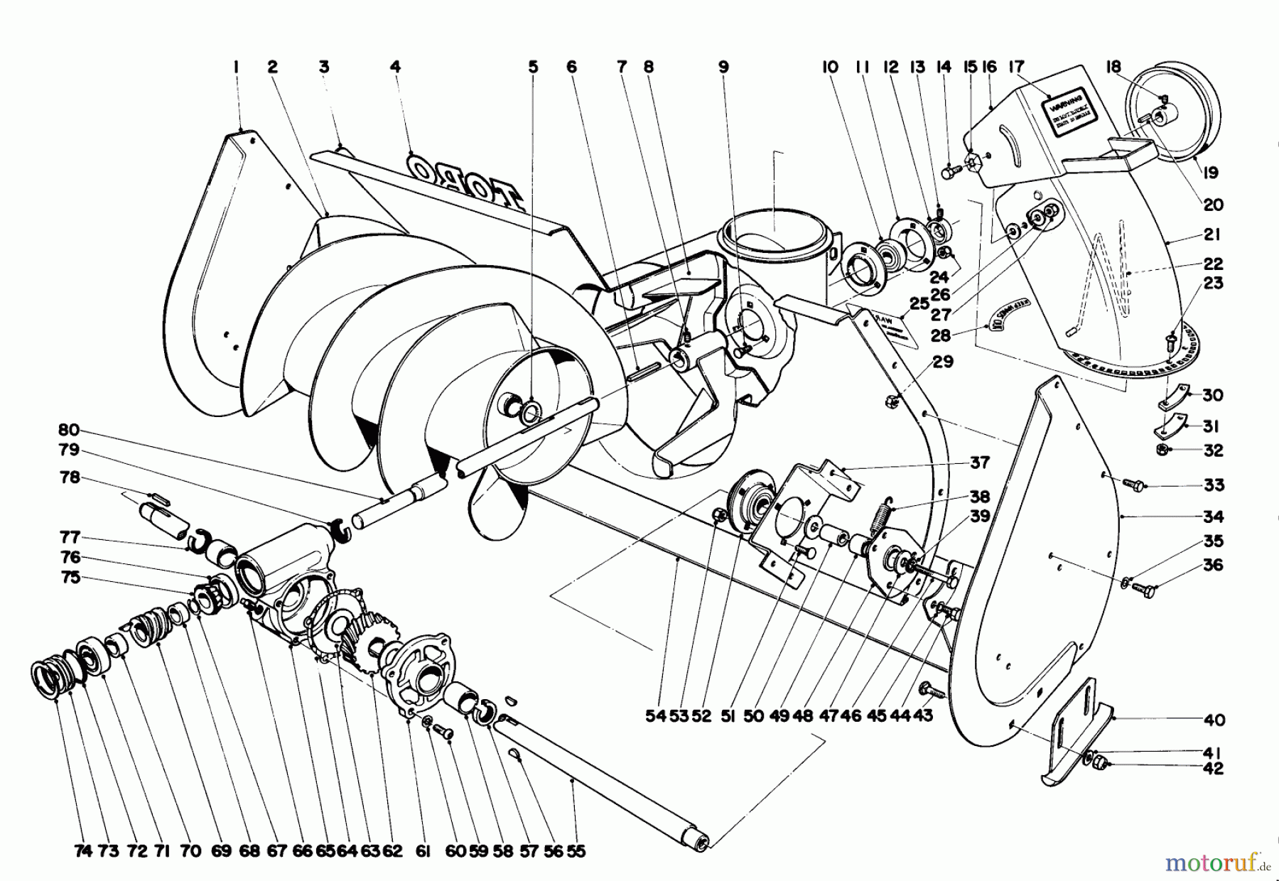  Toro Neu Snow Blowers/Snow Throwers Seite 1 31655 (732) - Toro 732 Snowthrower, 1970 (0000001-0999999) HOUSING AND AUGER ASSEMBLY