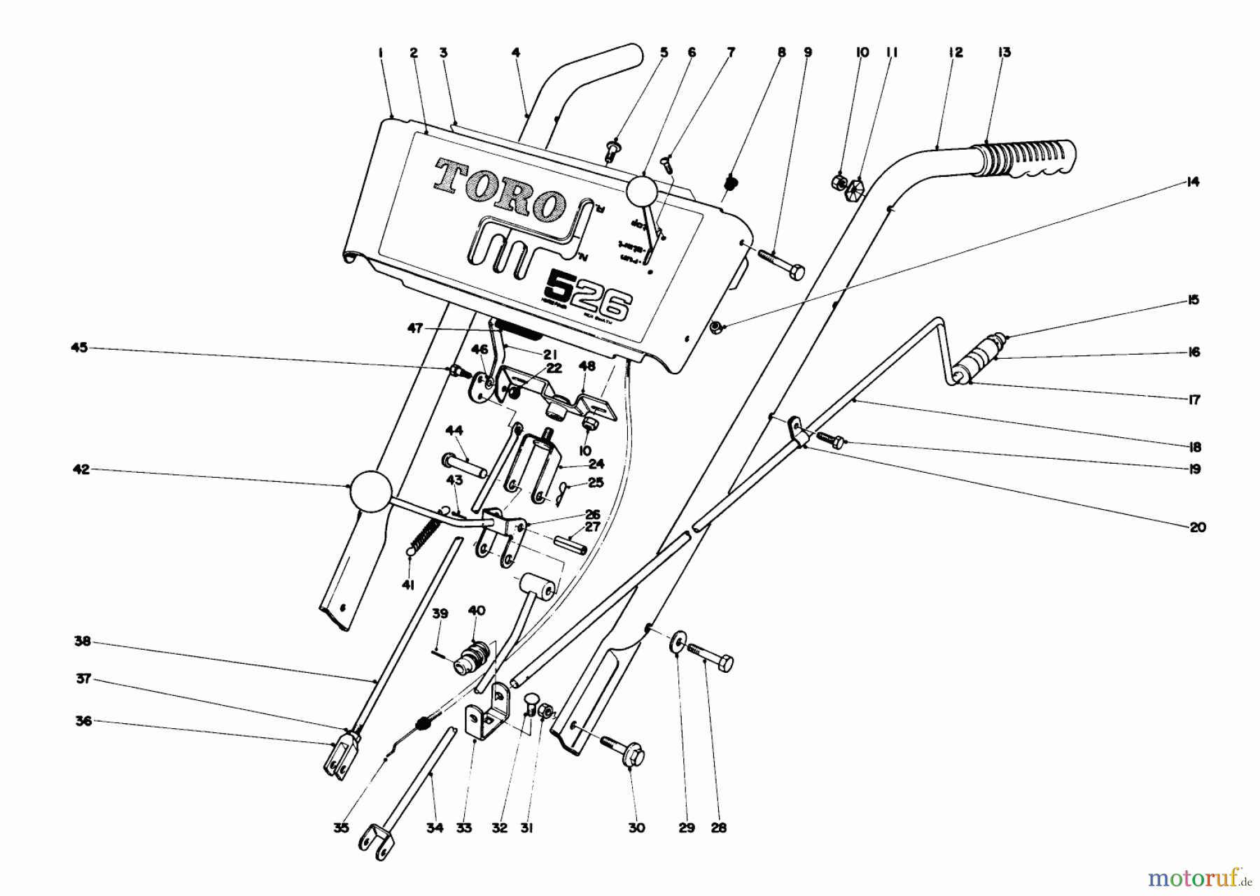  Toro Neu Snow Blowers/Snow Throwers Seite 1 31660 (526) - Toro 526 Snowthrower, 1972 (2000001-2999999) HANDLE ASSEMBLY