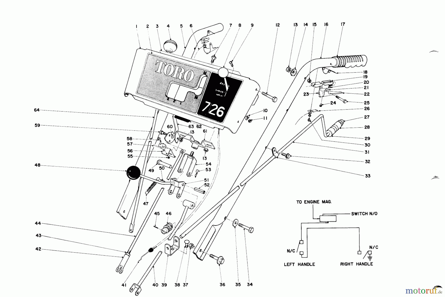  Toro Neu Snow Blowers/Snow Throwers Seite 1 31763 (726) - Toro 726 Snowthrower, 1973 (3000001-3999999) HANDLE ASSEMBLY