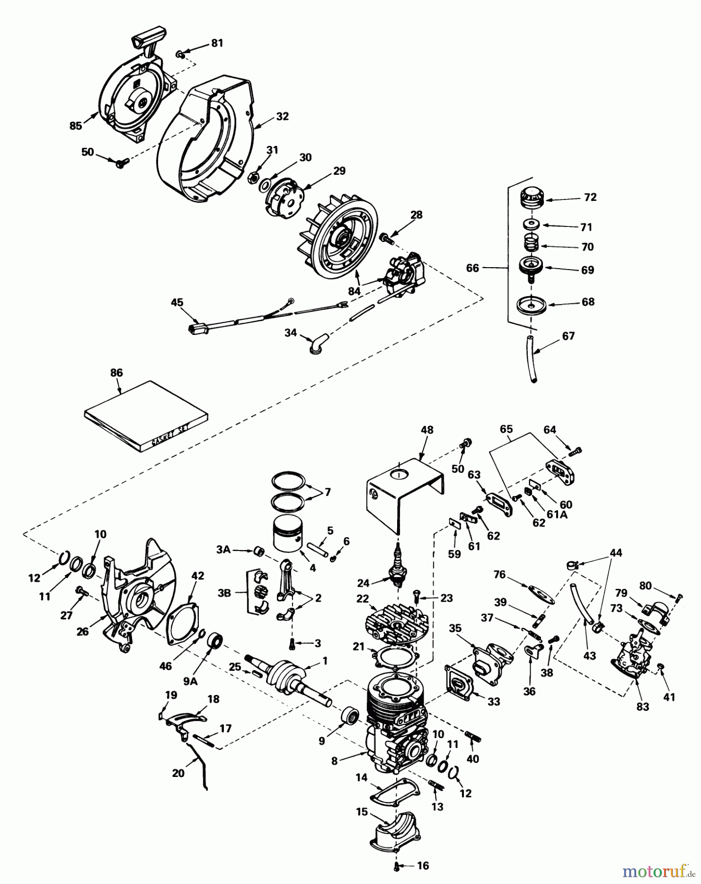  Toro Neu Snow Blowers/Snow Throwers Seite 1 38030 - Toro Snow Master 20, 1978 (8000001-8999999) ENGINE ASSEMBLY ENGINE TECUMSEH MODEL NO. AH520 TYPE 1583 UNIT MODEL 38030