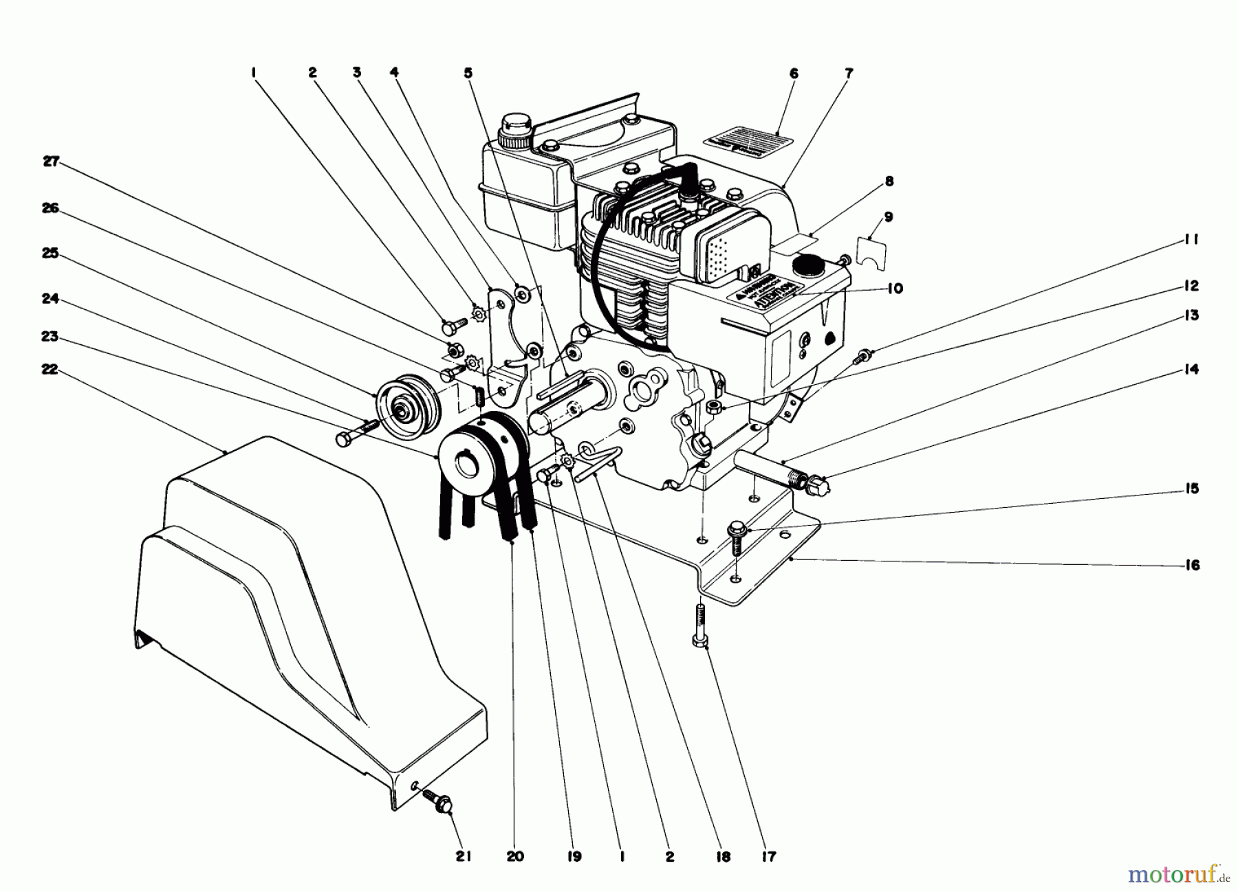  Toro Neu Snow Blowers/Snow Throwers Seite 1 38045 (524) - Toro 524 Snowthrower, 1980 (0000001-0999999) ENGINE ASSEMBLY