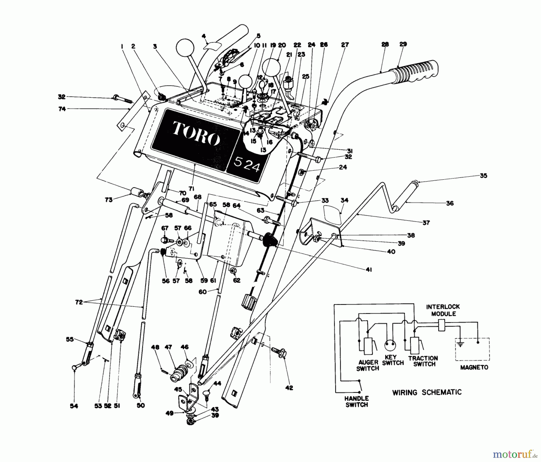  Toro Neu Snow Blowers/Snow Throwers Seite 1 38045 (524) - Toro 524 Snowthrower, 1983 (3000001-3999999) HANDLE ASSEMBLY