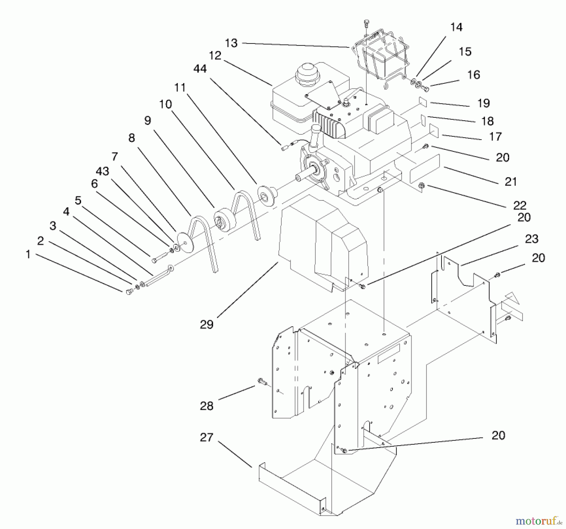  Toro Neu Snow Blowers/Snow Throwers Seite 1 38083 (824XL) - Toro 824XL Power Throw Snowthrower, 1997 (7900001-7999999) ENGINE AND FRAME ASSEMBLY