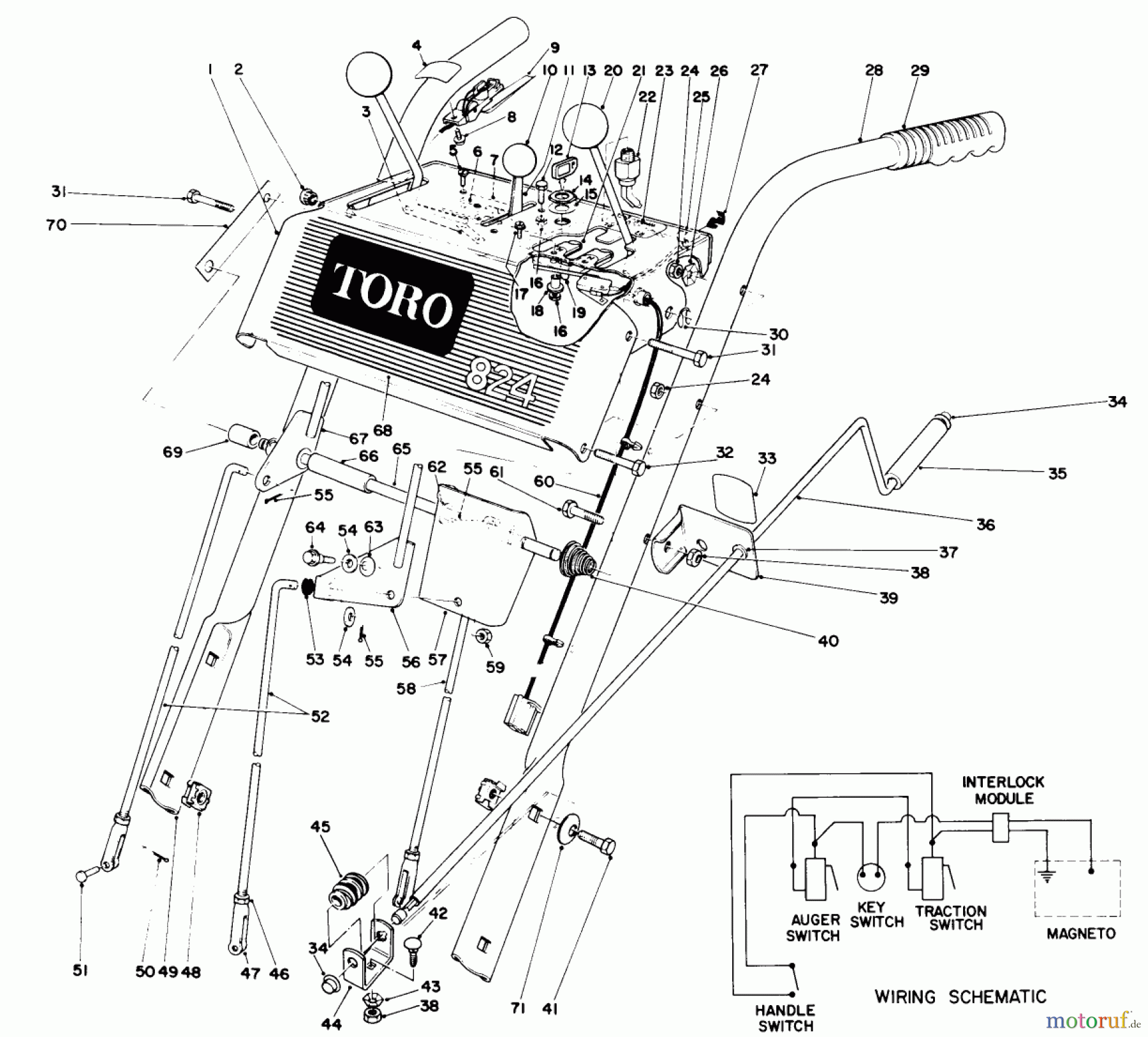  Toro Neu Snow Blowers/Snow Throwers Seite 1 38085 (824) - Toro 824 Snowthrower, 1990 (0000001-0999999) HANDLE ASSEMBLY