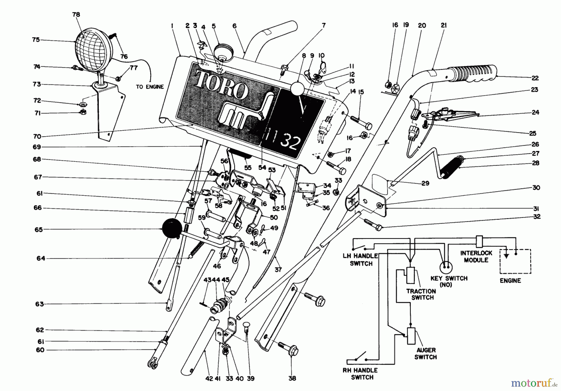  Toro Neu Snow Blowers/Snow Throwers Seite 1 38095 (1132) - Toro 1132 Snowthrower, 1987 (7000001-7999999) HANDLE ASSEMBLY