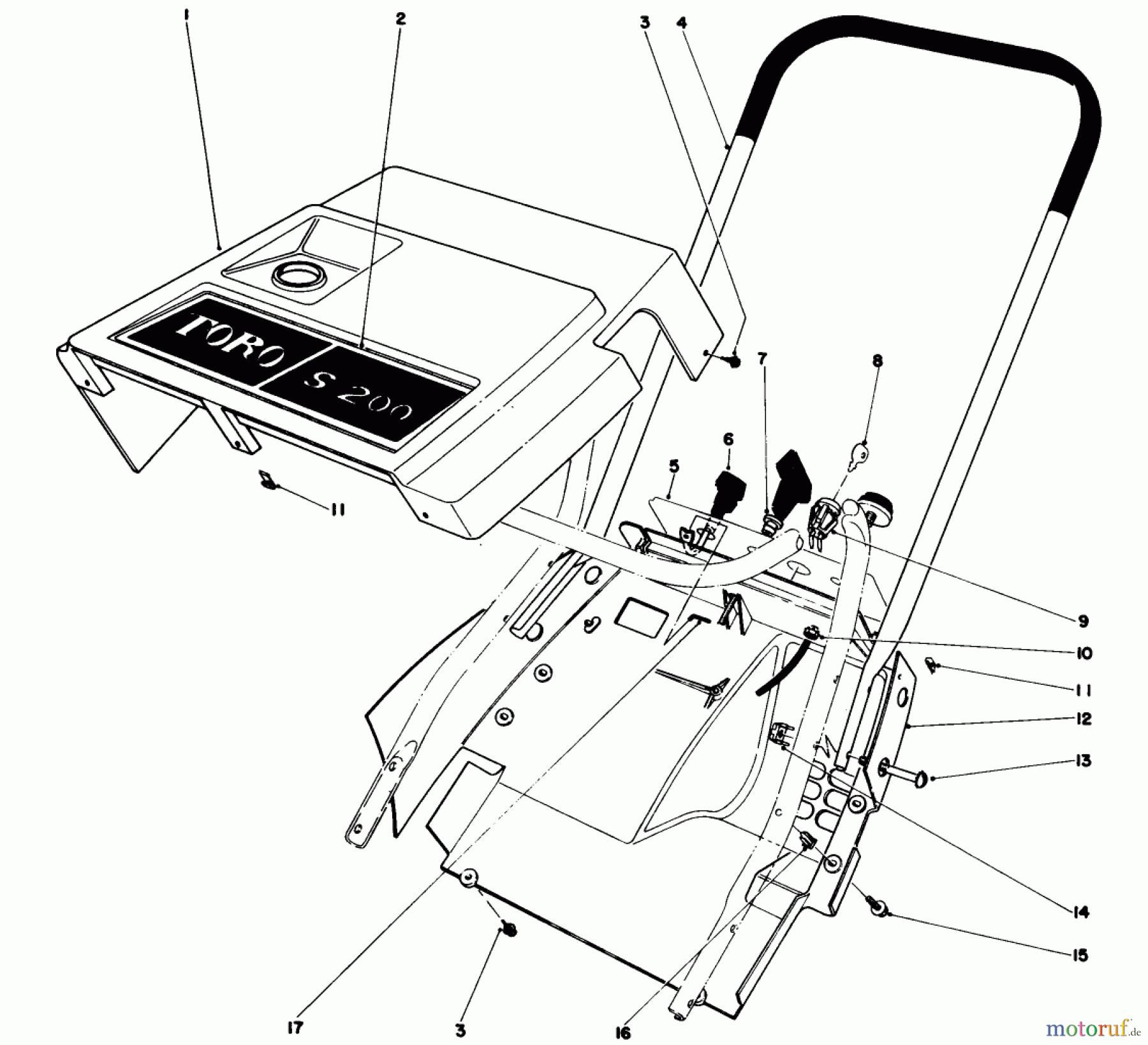  Toro Neu Snow Blowers/Snow Throwers Seite 1 38120 (S-200) - Toro S-200 Snowthrower, 1984 (4000001-4999999) SHROUD & HANDLE ASSEMBLY