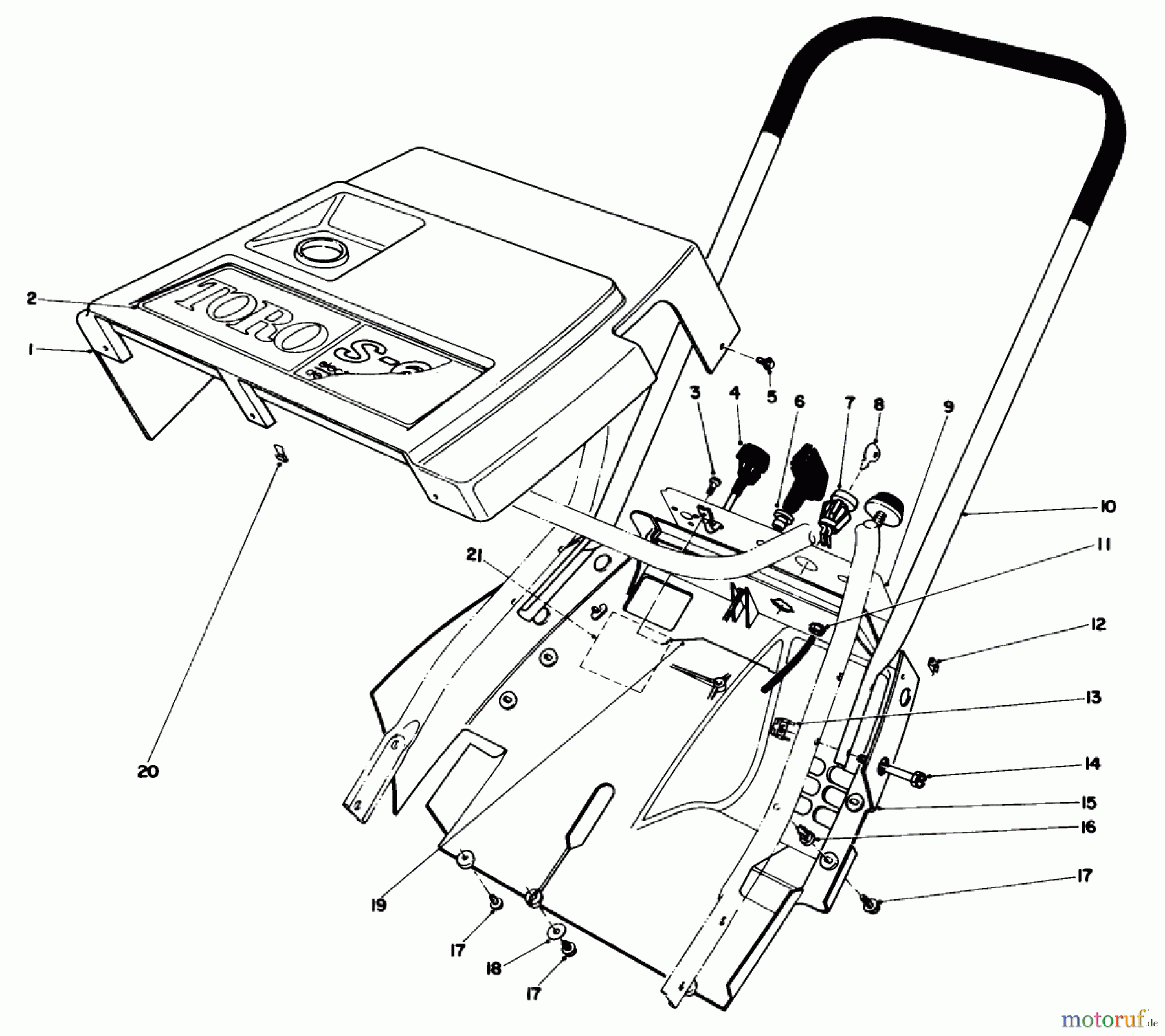  Toro Neu Snow Blowers/Snow Throwers Seite 1 38162 (S-620) - Toro S-620 Snowthrower, 1988 (8000001-8999999) SHROUD & HANDLE ASSEMBLY