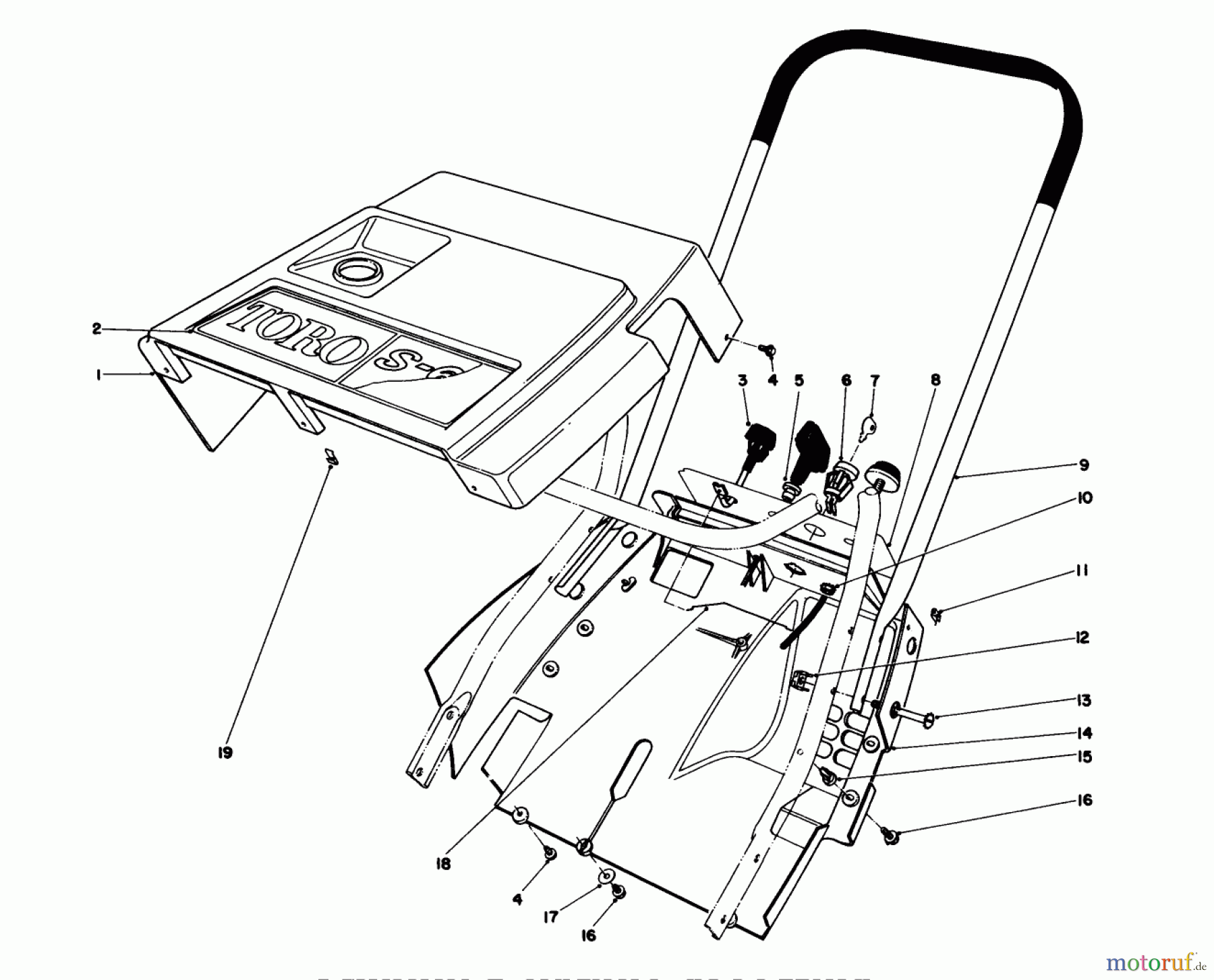  Toro Neu Snow Blowers/Snow Throwers Seite 1 38165 (S-620) - Toro S-620 Snowthrower, 1985 (5000001-5010000) SHROUD & HANDLE ASSEMBLY