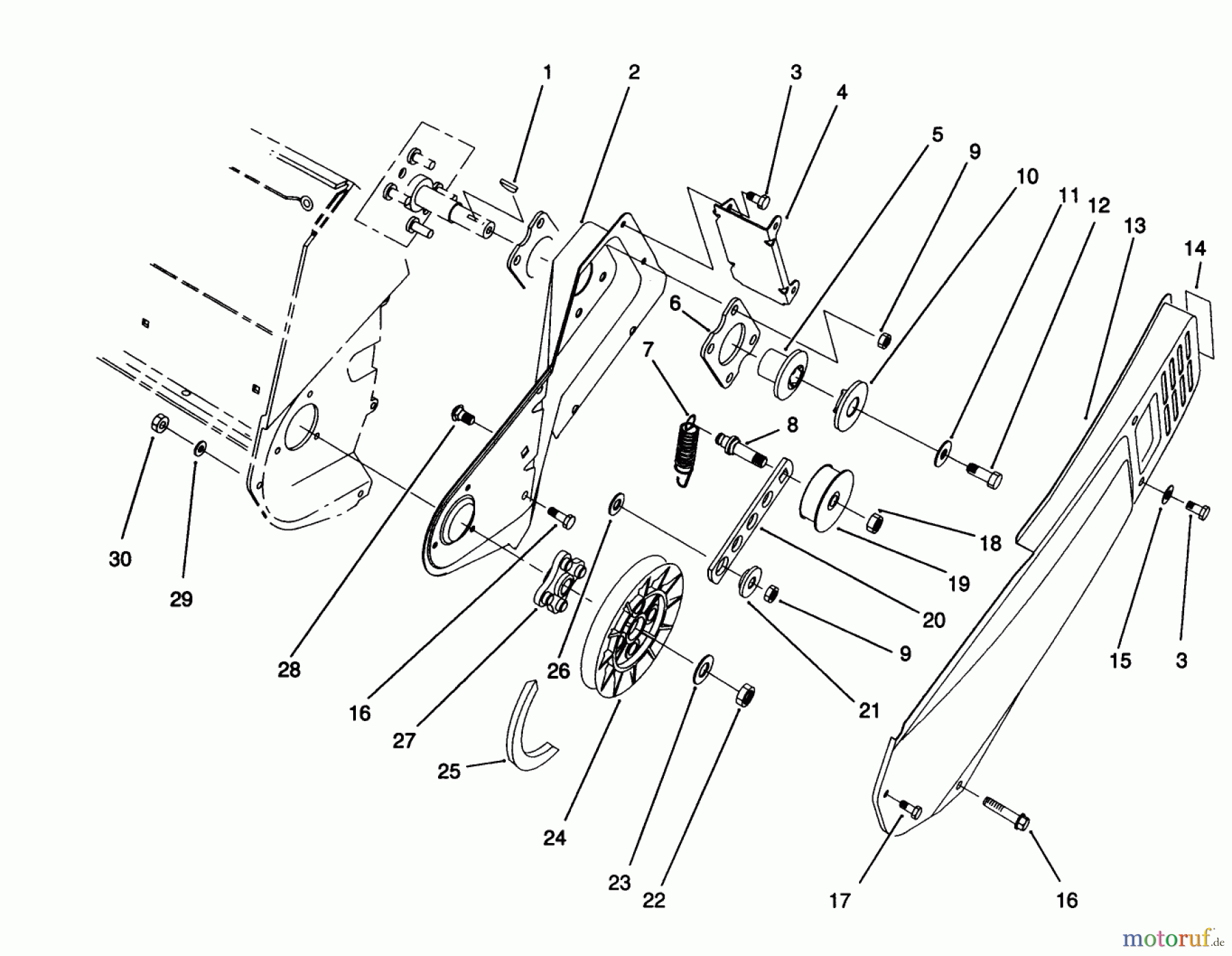  Toro Neu Snow Blowers/Snow Throwers Seite 1 38175 - Toro CCR Powerlite Snowthrower, 1992 (2000001-2999999) PULLEY & BELT COVER ASSEMBLY