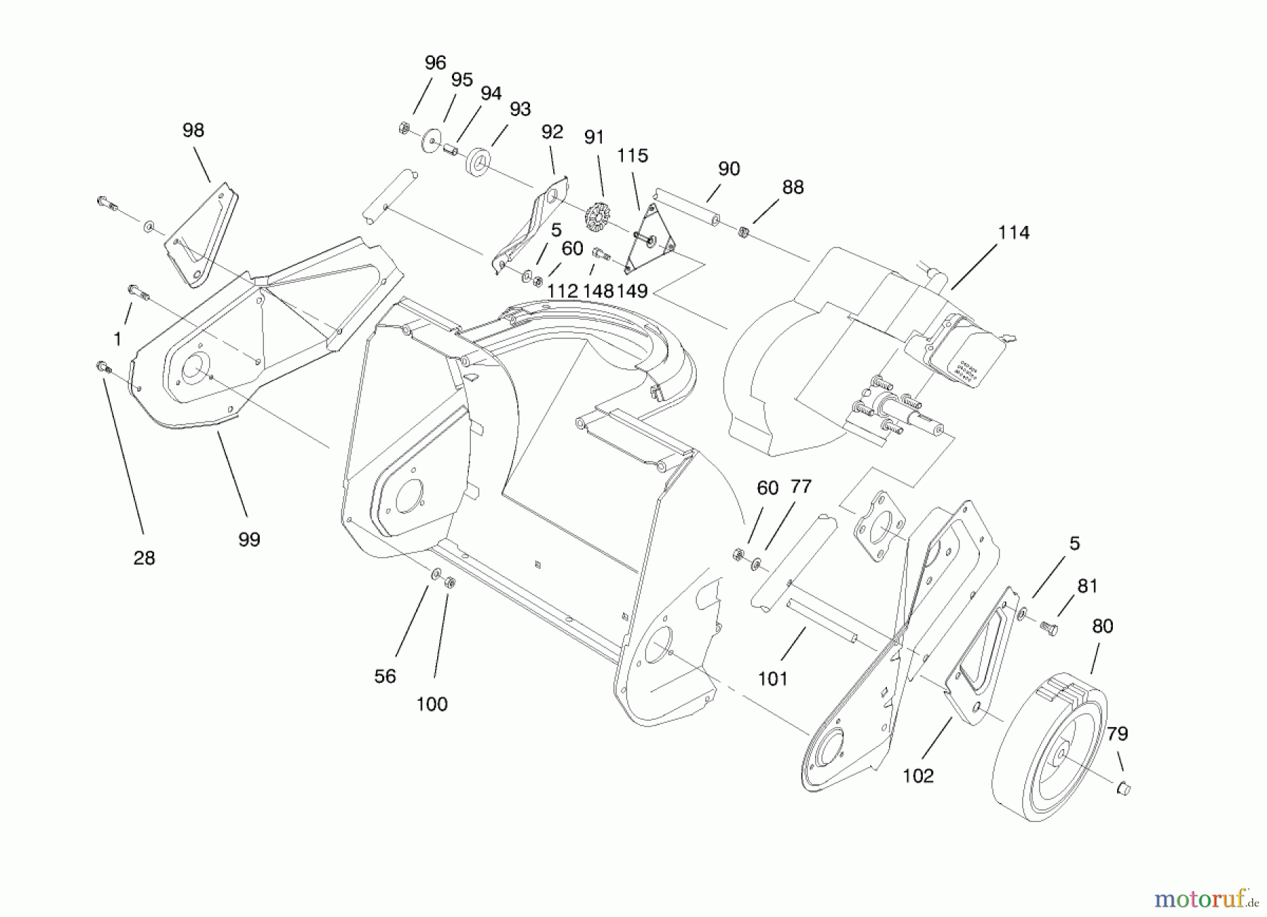  Toro Neu Snow Blowers/Snow Throwers Seite 1 38170 - Toro CCR Powerlite Snowthrower, 1998 (8900001-8999999) ENGINE AND WHEEL ASSEMBLY