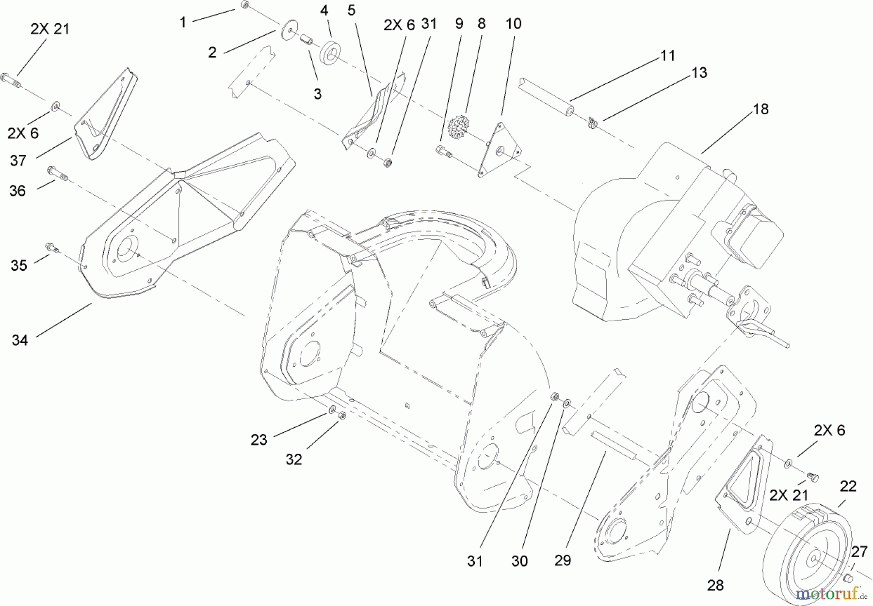  Toro Neu Snow Blowers/Snow Throwers Seite 1 38172 - Toro Powerlite Snowthrower, 2007 (270000001-270999999) ENGINE, ROTOR HOUSING AND SIDEPLATE ASSEMBLY